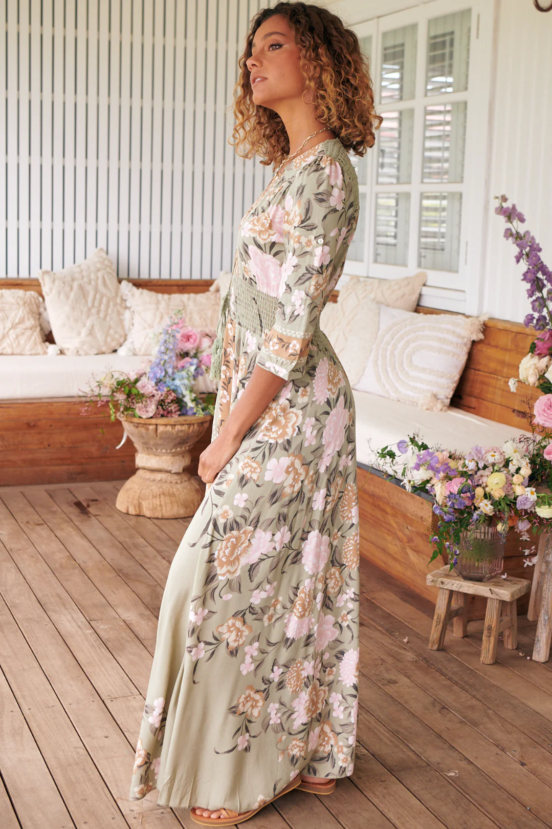 JAASE - Indiana Maxi Dress: Lace Back Shirred Waist A Line Dress with Handkerchief Hemline in Adore You Print - Image 5