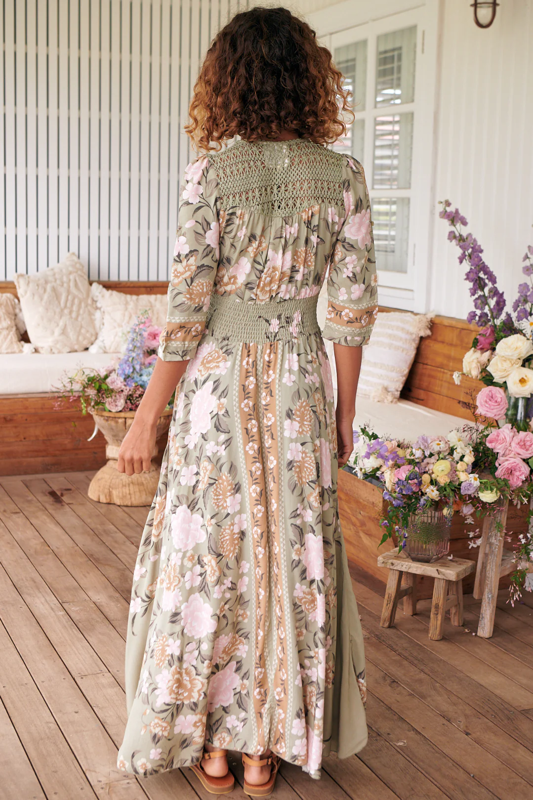 JAASE - Indiana Maxi Dress: Lace Back Shirred Waist A Line Dress with Handkerchief Hemline in Adore You Print - Image 6