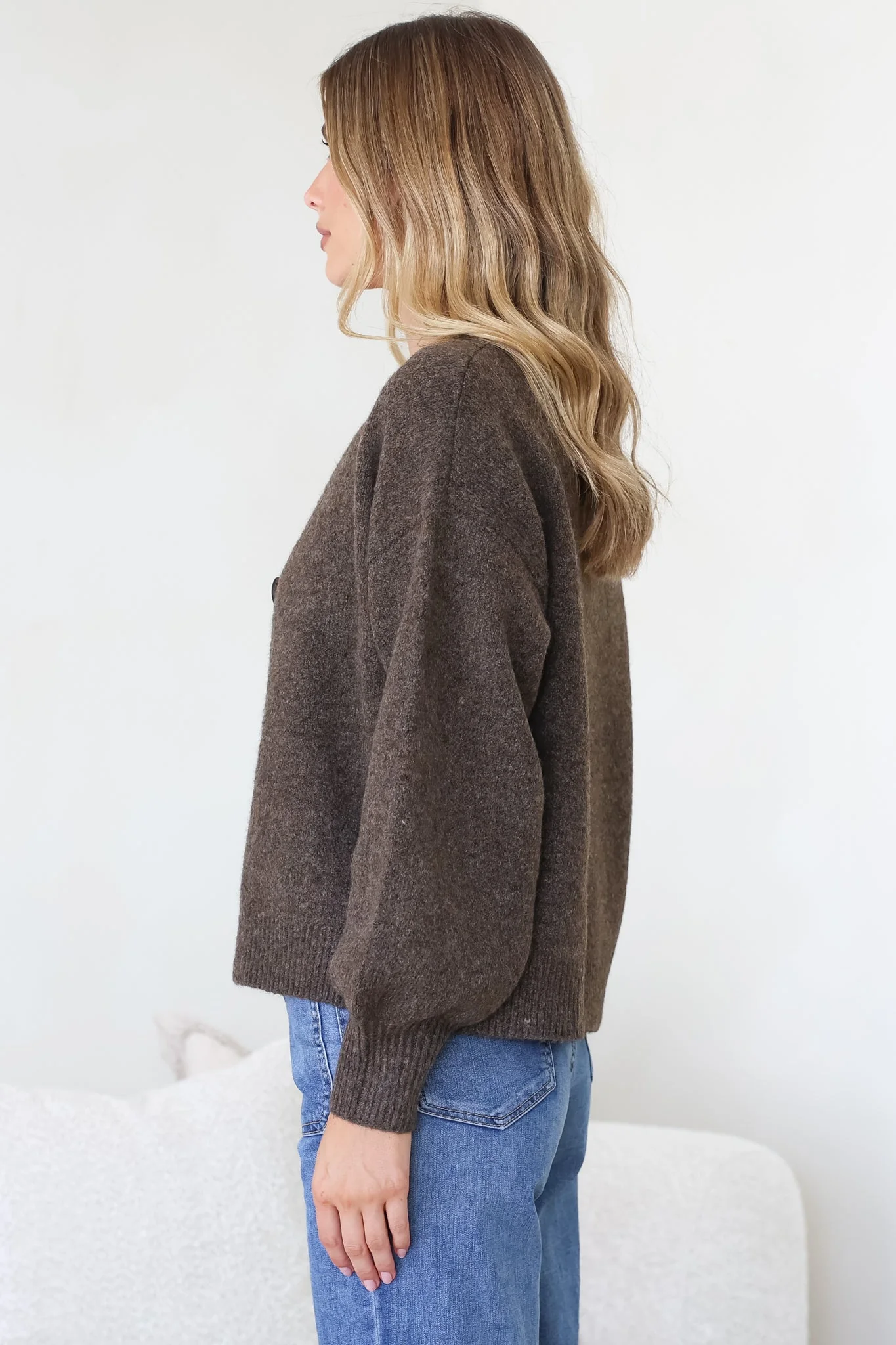 Indie Cardigan Set - Knit Top and Button Down Cardigan Set in Chocolate - Image 7