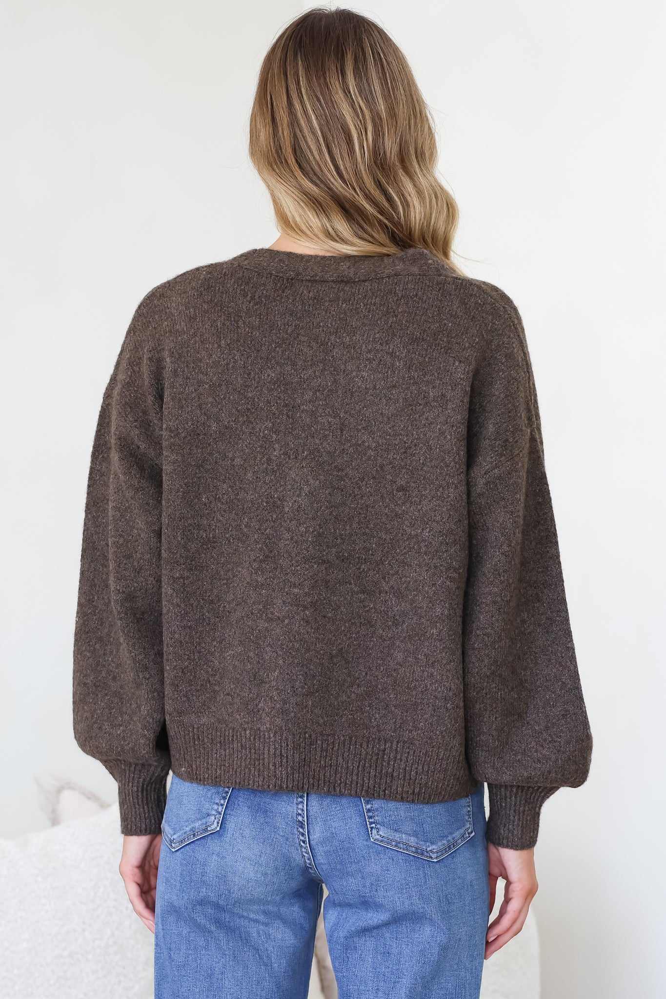 Indie Cardigan Set - Knit Top and Button Down Cardigan Set in Chocolate - Image 8