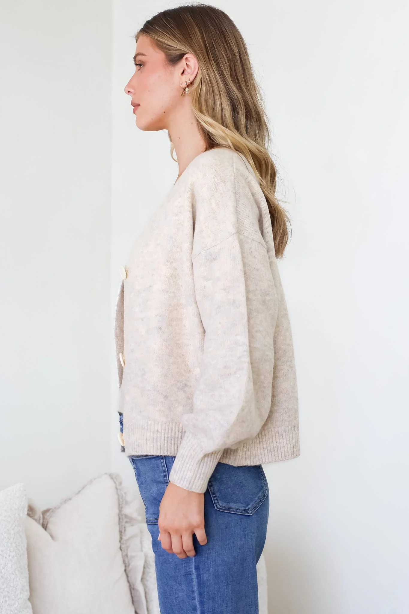 Indie Cardigan Set - Knit Top and Button Down Cardigan Set in Oatmeal - Image 7