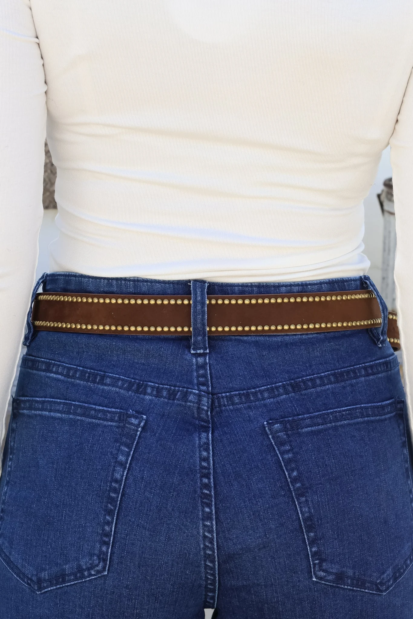 Jace PU Leather Gold Buckle Studded Belt - Velvet Brown - Image 6
