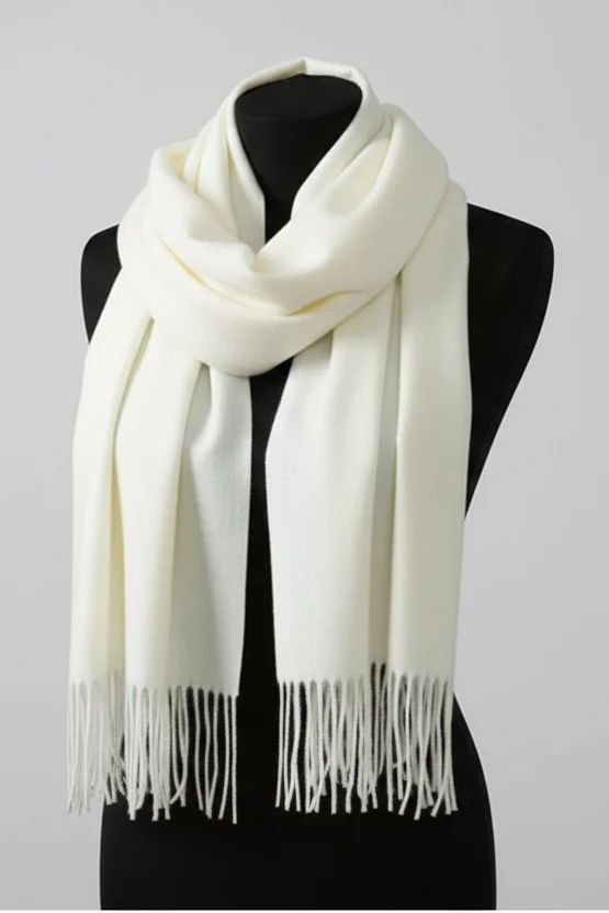 Jacory Scarf - Soft Cozy Wrap Scarf with Tassel Detail in Cream - Image 2