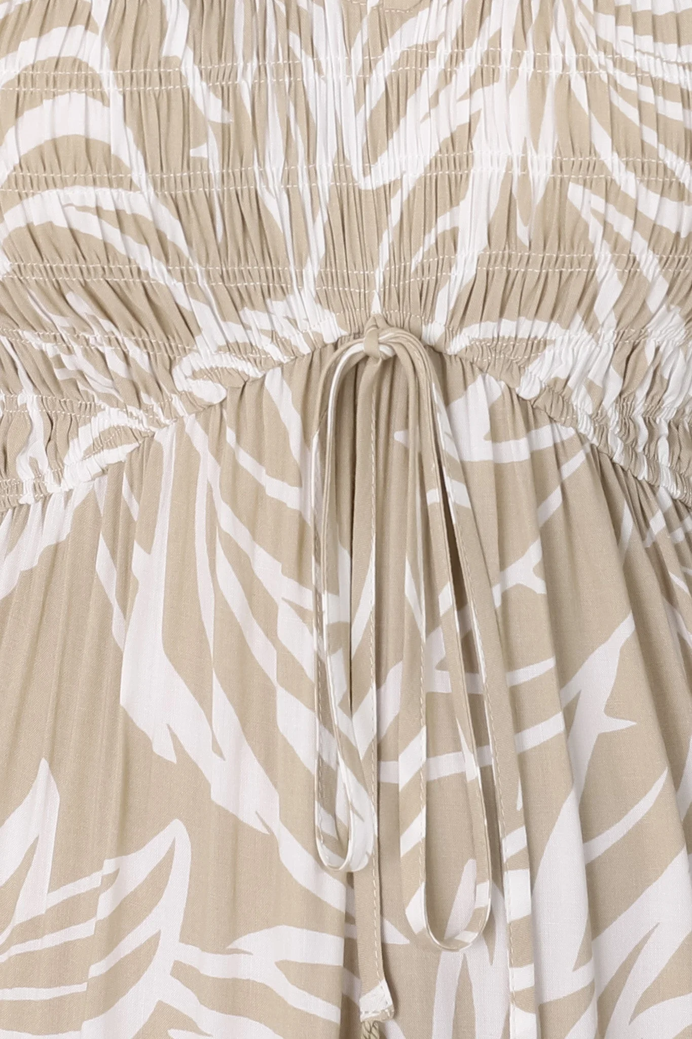 Jaden Midi Dress - Elasticated Bodice A-Line Dress in Jeani Print Beige - Image 12