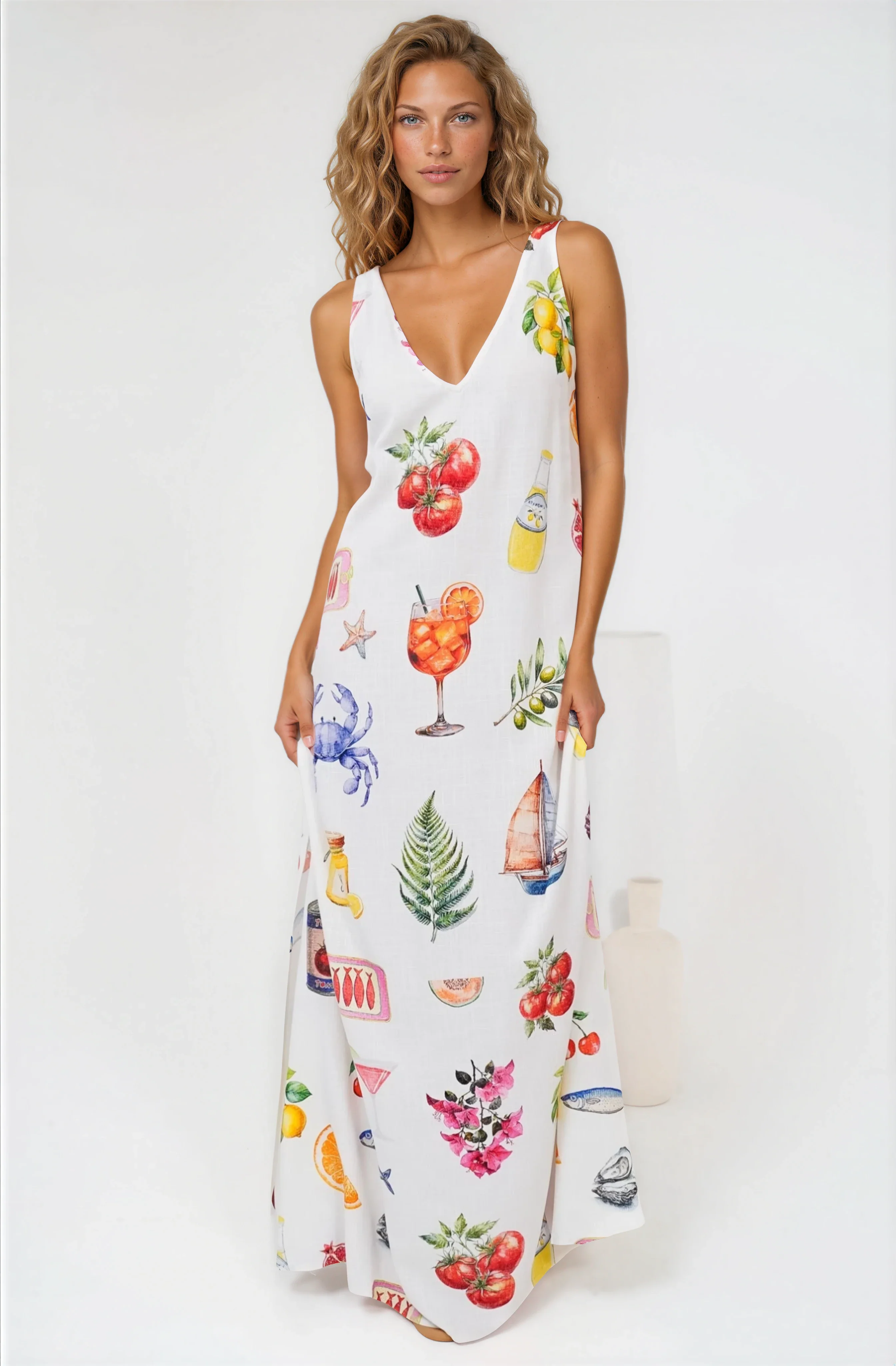 Janeen Maxi Dress - A-Line Sleeveless Dress with Side Splits in Paradisa Print - Image 3