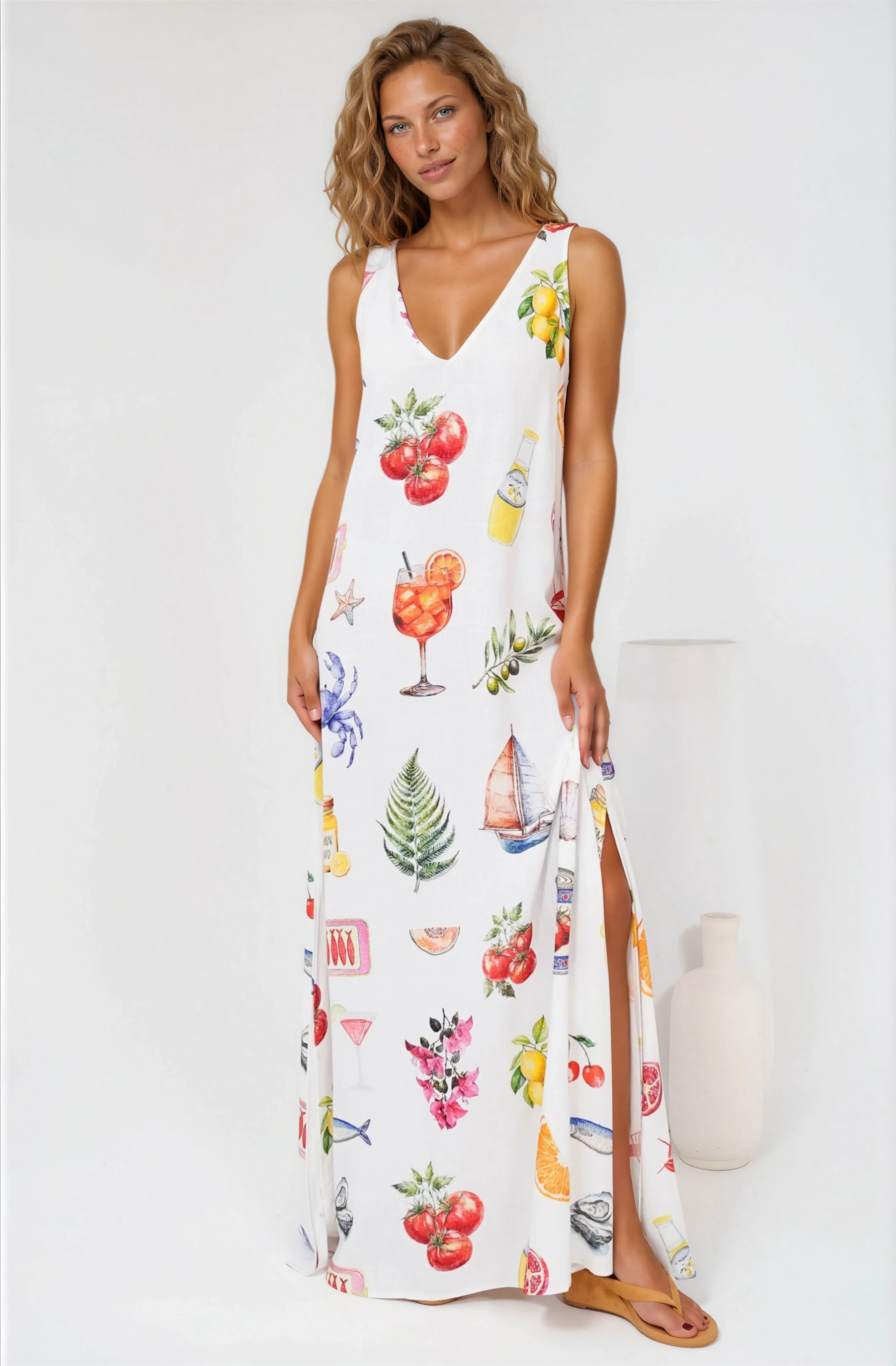 Janeen Maxi Dress - A-Line Sleeveless Dress with Side Splits in Paradisa Print - Image 4