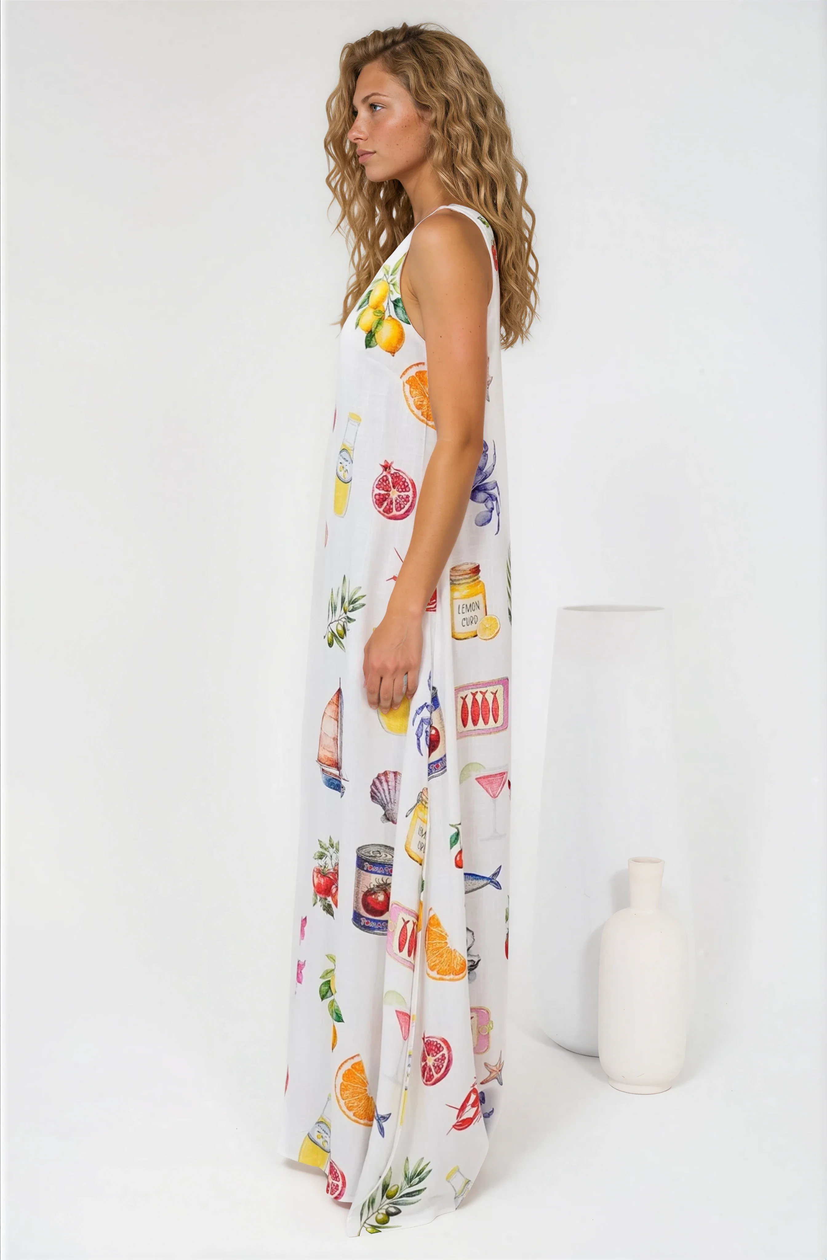 Janeen Maxi Dress - A-Line Sleeveless Dress with Side Splits in Paradisa Print - Image 5