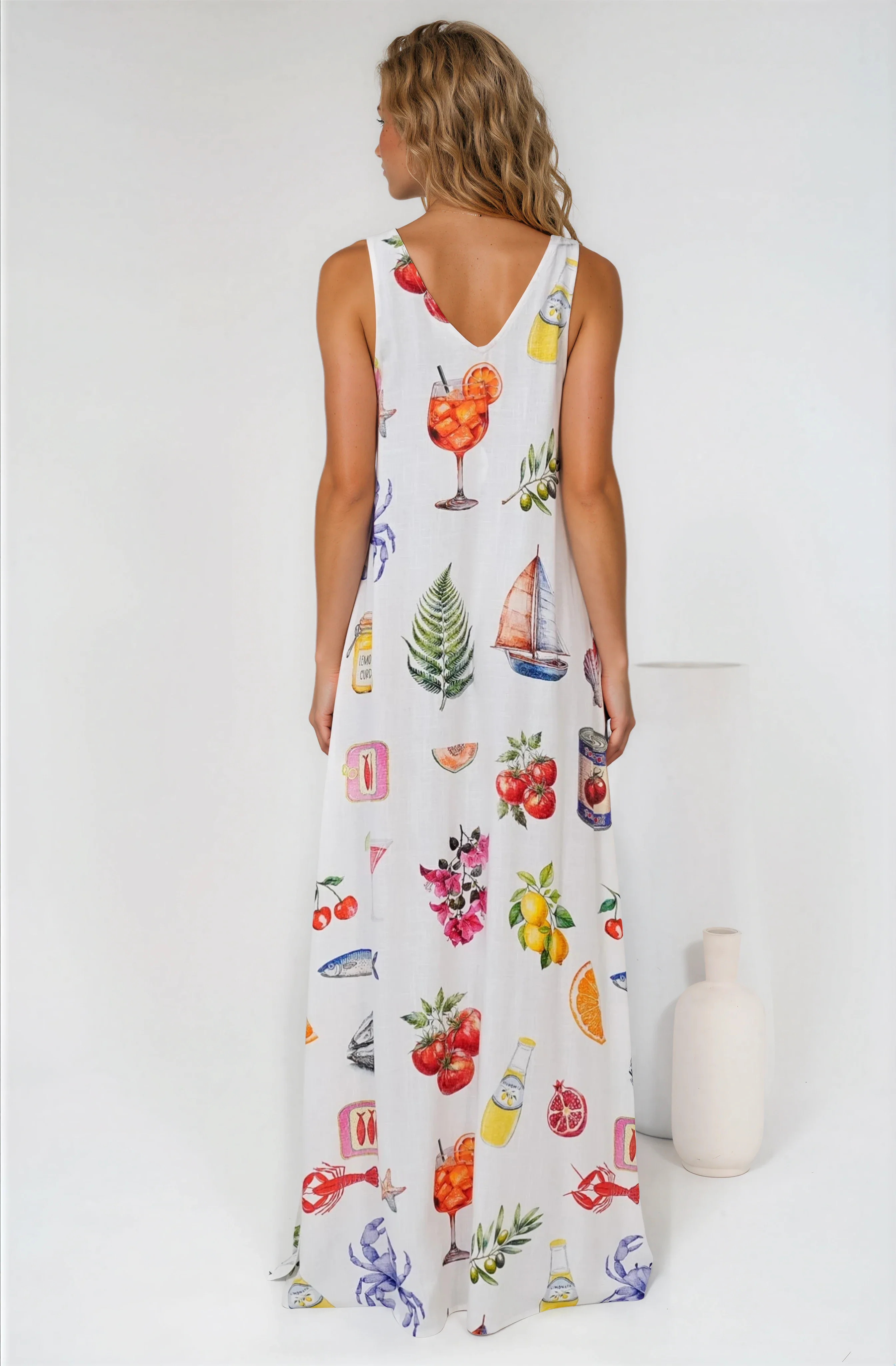 Janeen Maxi Dress - A-Line Sleeveless Dress with Side Splits in Paradisa Print - Image 6