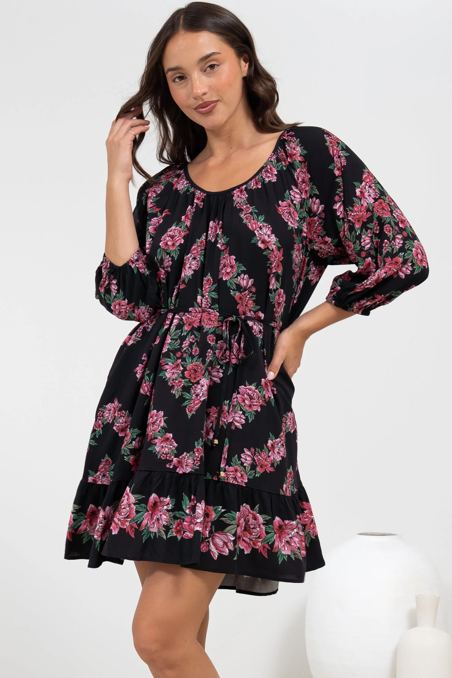 Jannis Mini Dress - Scoop Neckline Shift Dress with Belt in Love Story Print - Image 4
