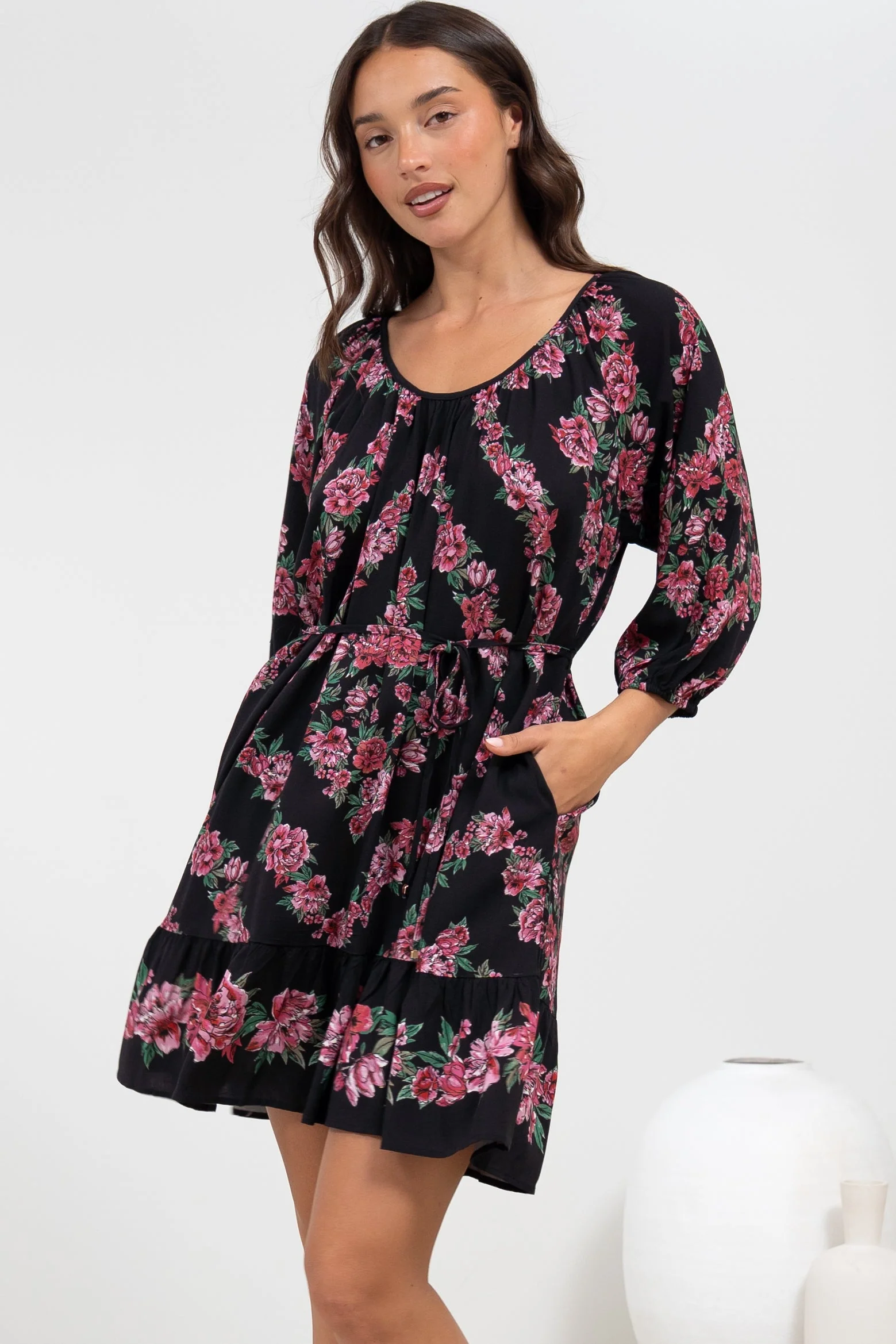Jannis Mini Dress - Scoop Neckline Shift Dress with Belt in Love Story Print - Image 6