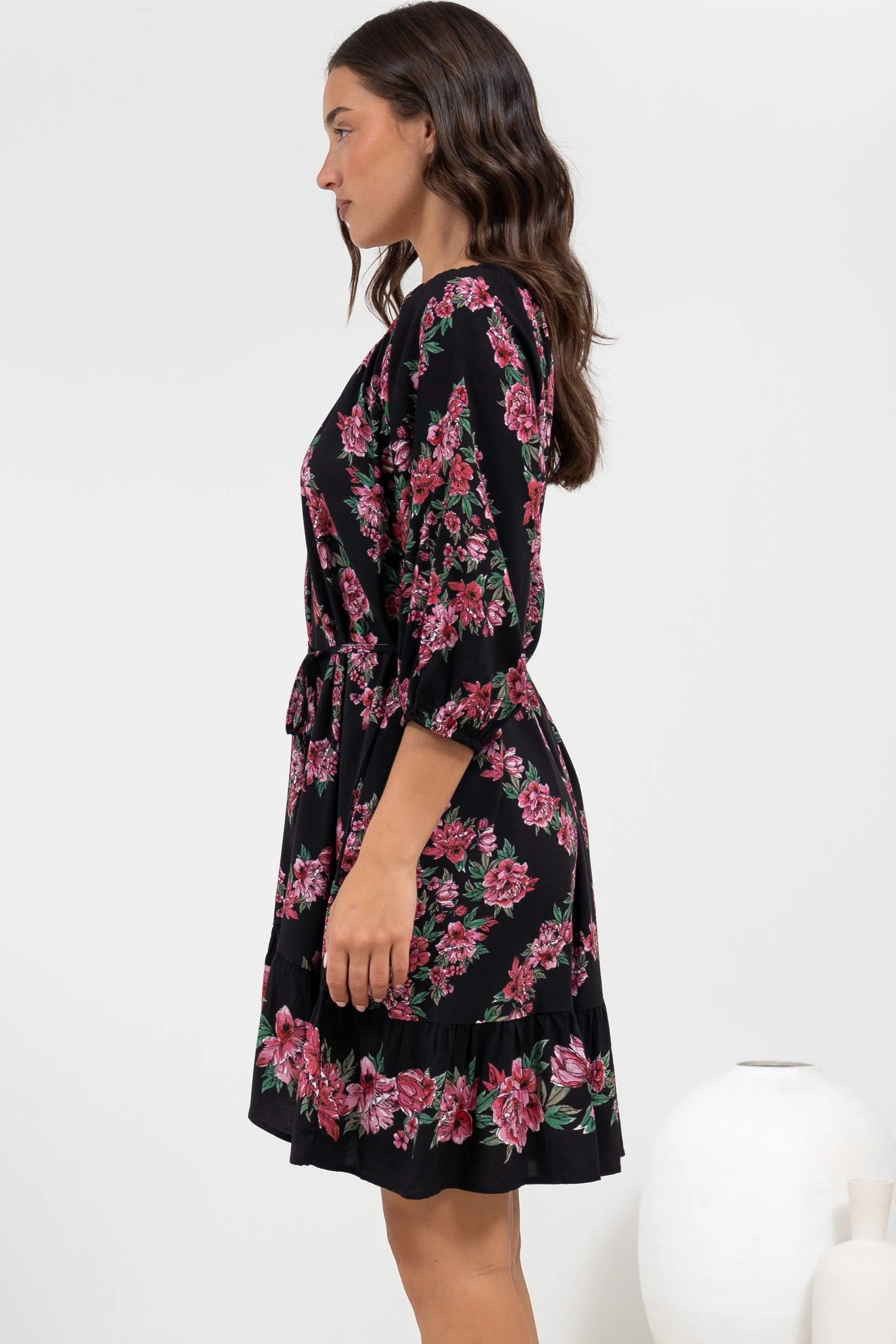 Jannis Mini Dress - Scoop Neckline Shift Dress with Belt in Love Story Print - Image 7