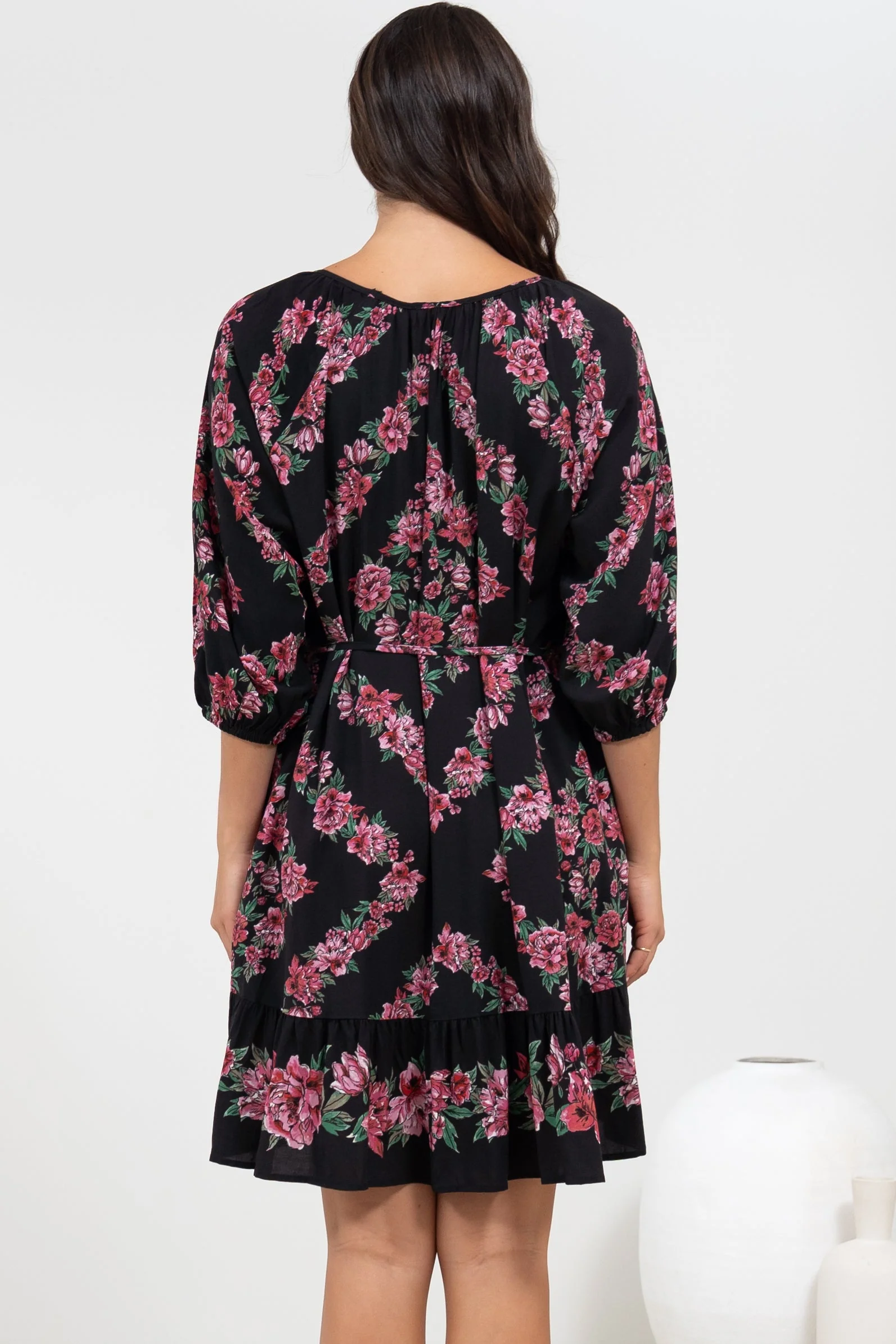 Jannis Mini Dress - Scoop Neckline Shift Dress with Belt in Love Story Print - Image 8