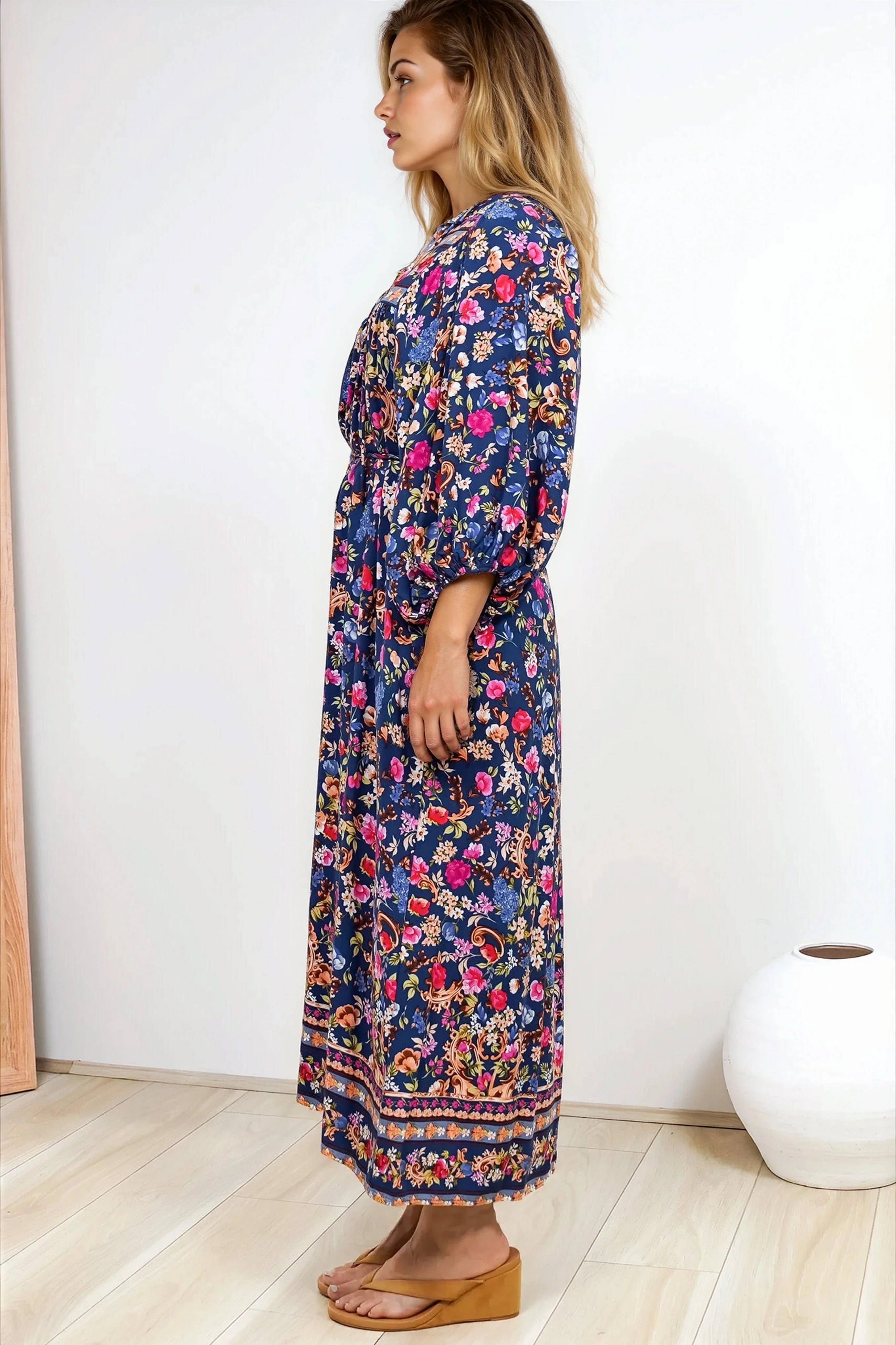 Jayla Midi Dress - Button Down Dress with Belt in Elyce Print - Image 8