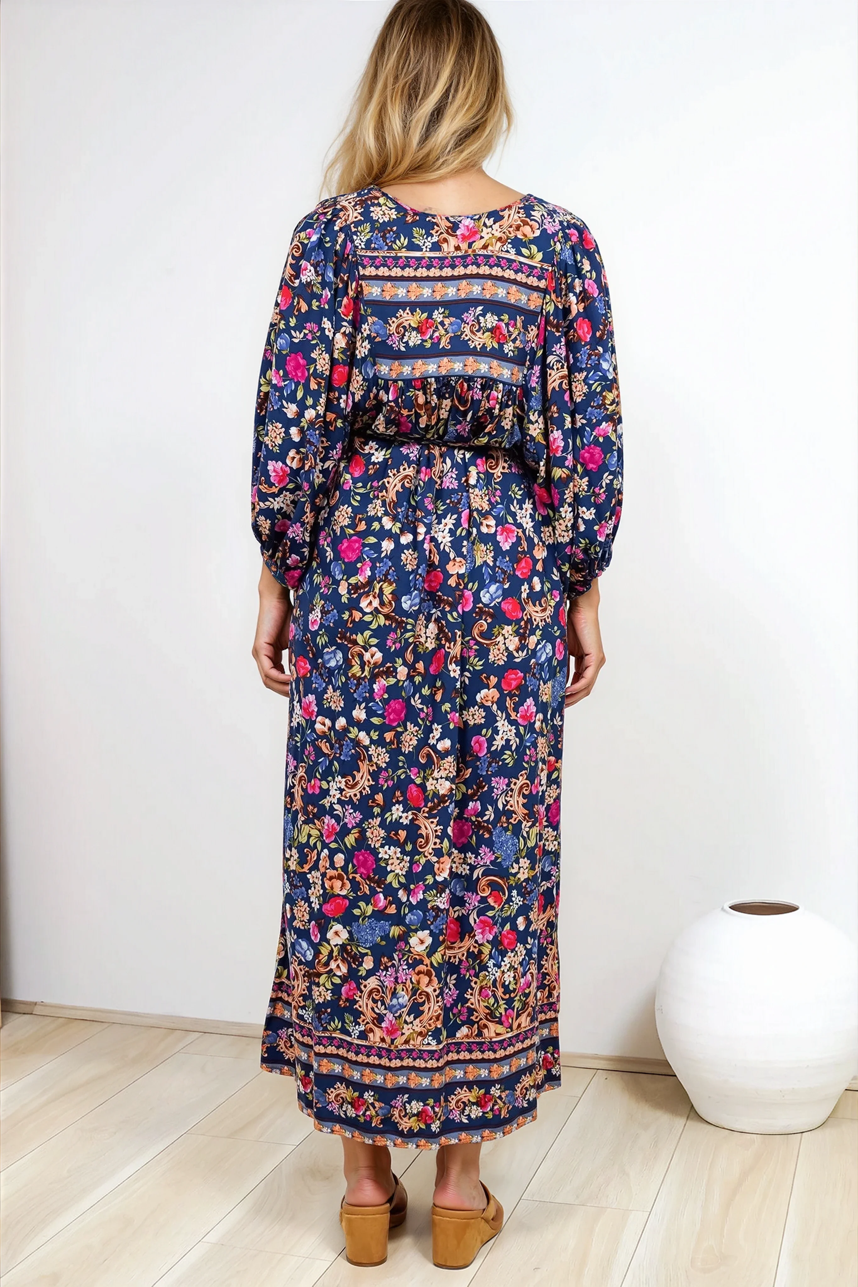 Jayla Midi Dress - Button Down Dress with Belt in Elyce Print - Image 9