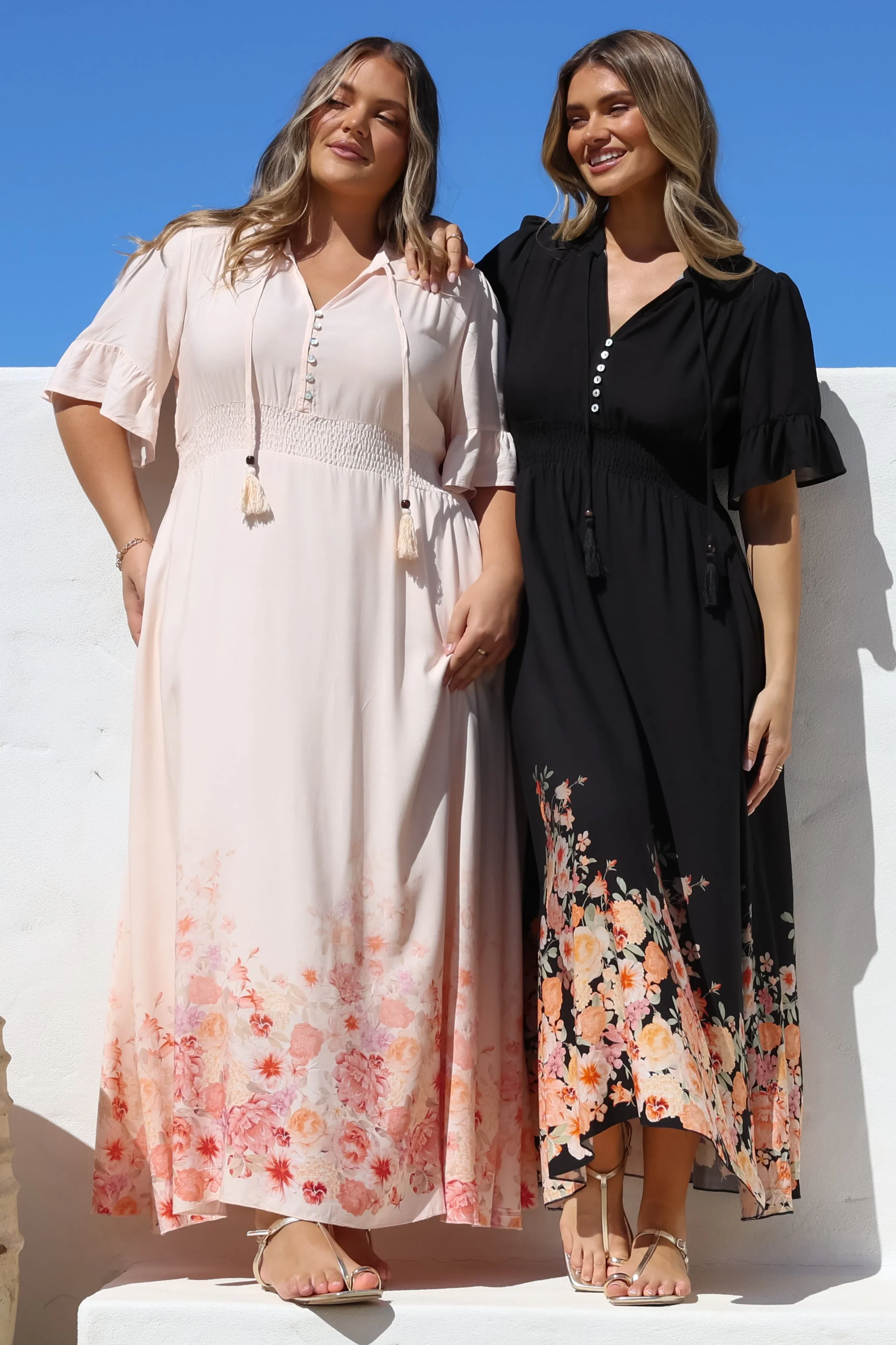 Jemina Maxi Dress - V-Neck Elasticated Waist A-Line Dress in Florence Print Black - Image 8