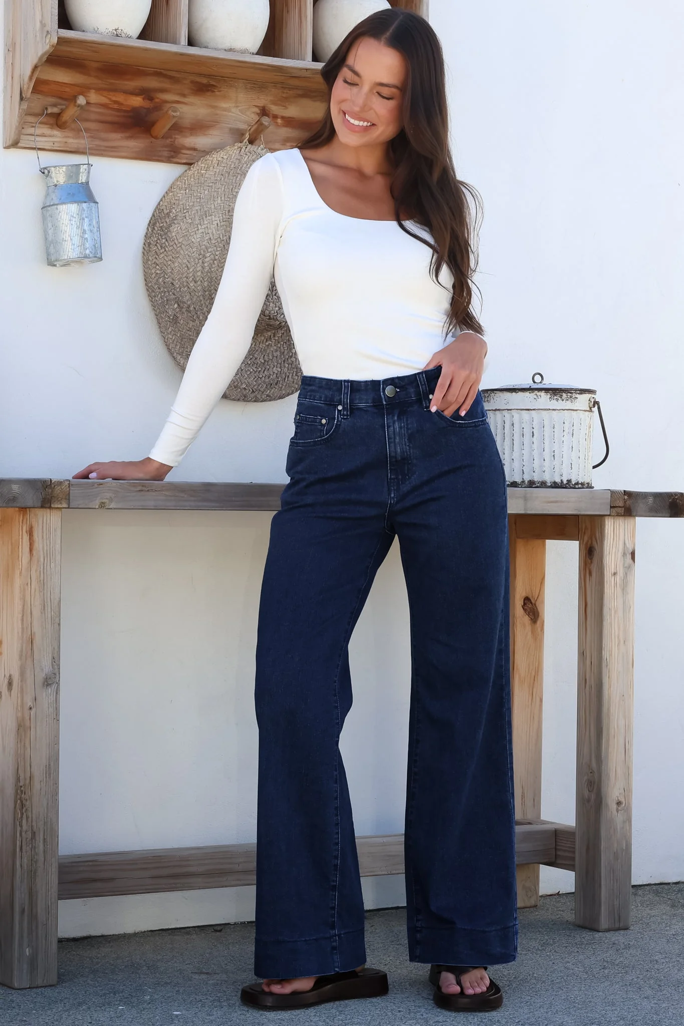 Jesse Jeans - High Waisted Wide Leg Jeans in Dark Denim - Image 3