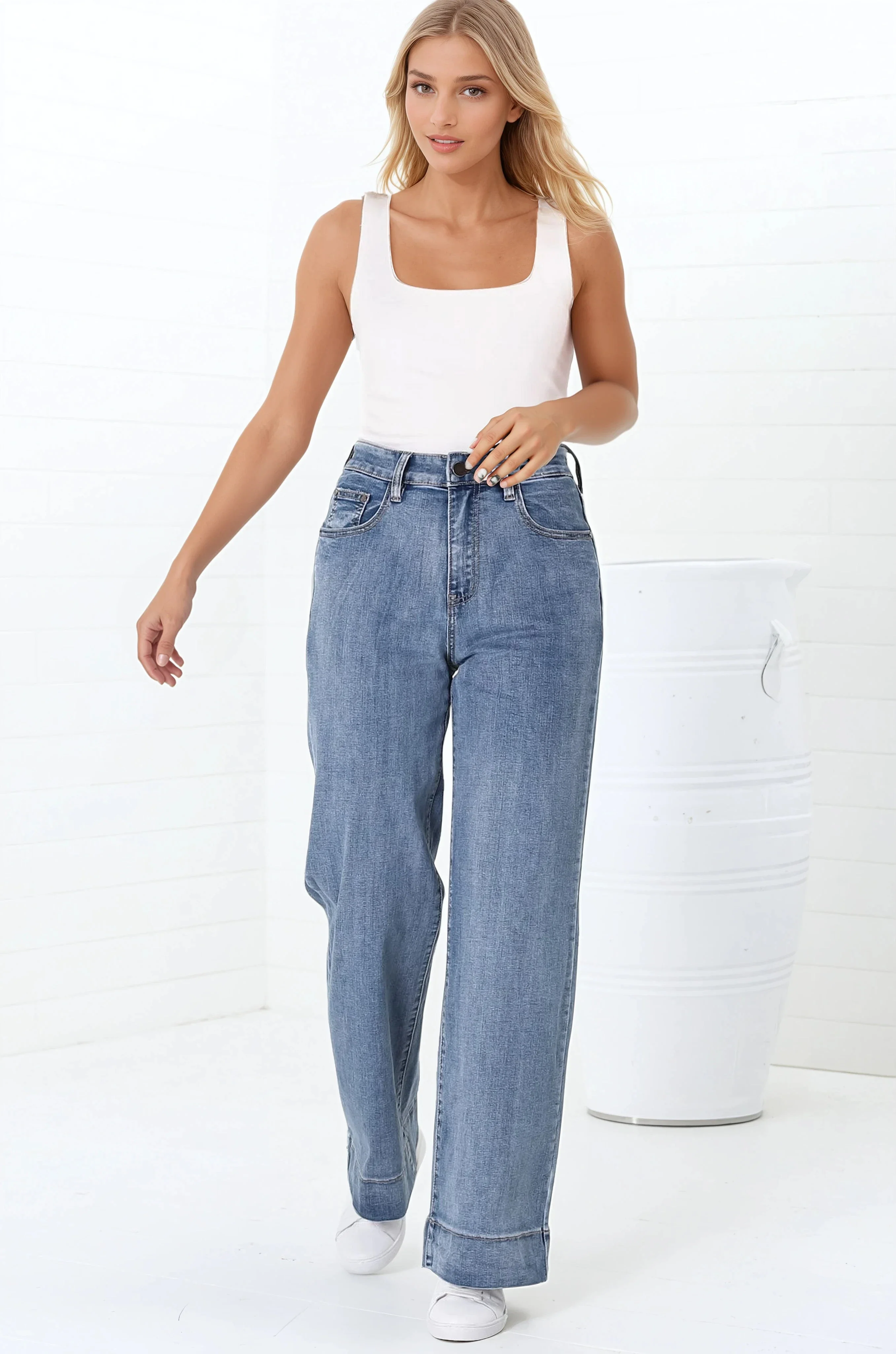 Jesse Jeans - High Waisted Wide Leg Jeans in Medium Wash Denim - Image 10