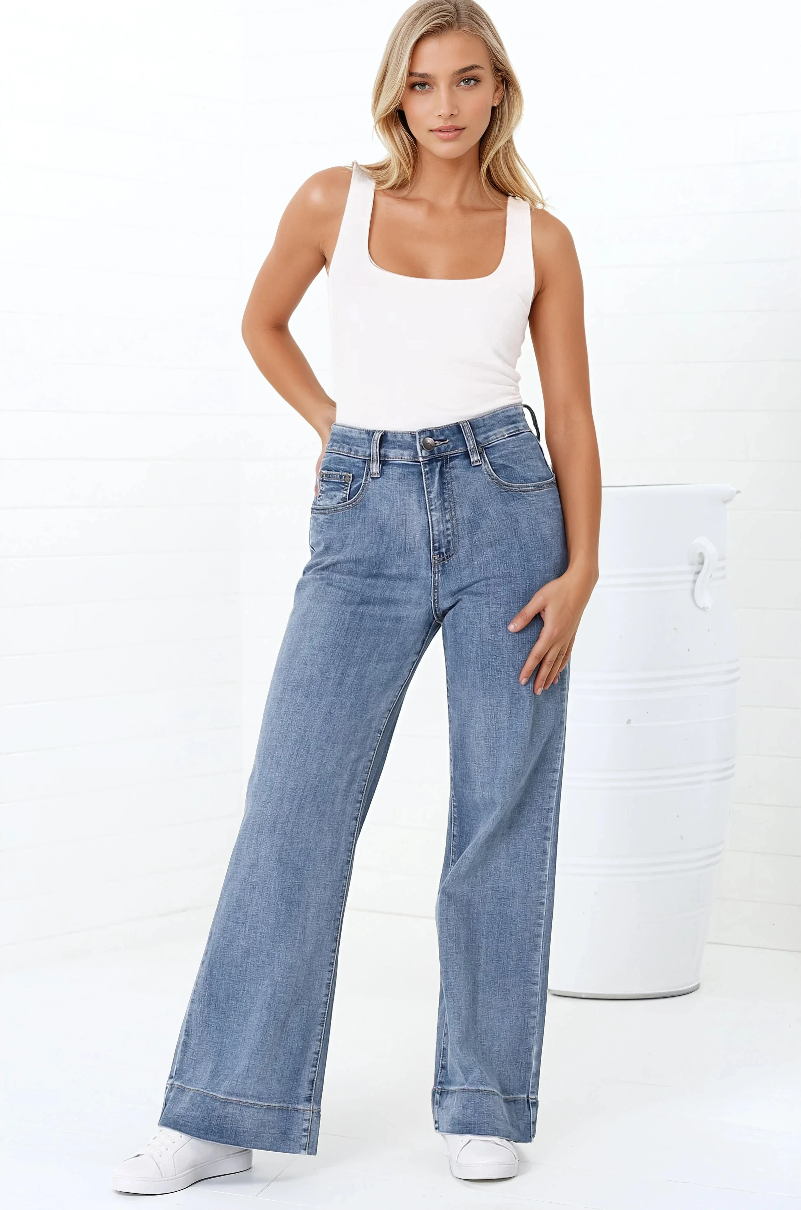Jesse Jeans - High Waisted Wide Leg Jeans in Medium Wash Denim - Image 8