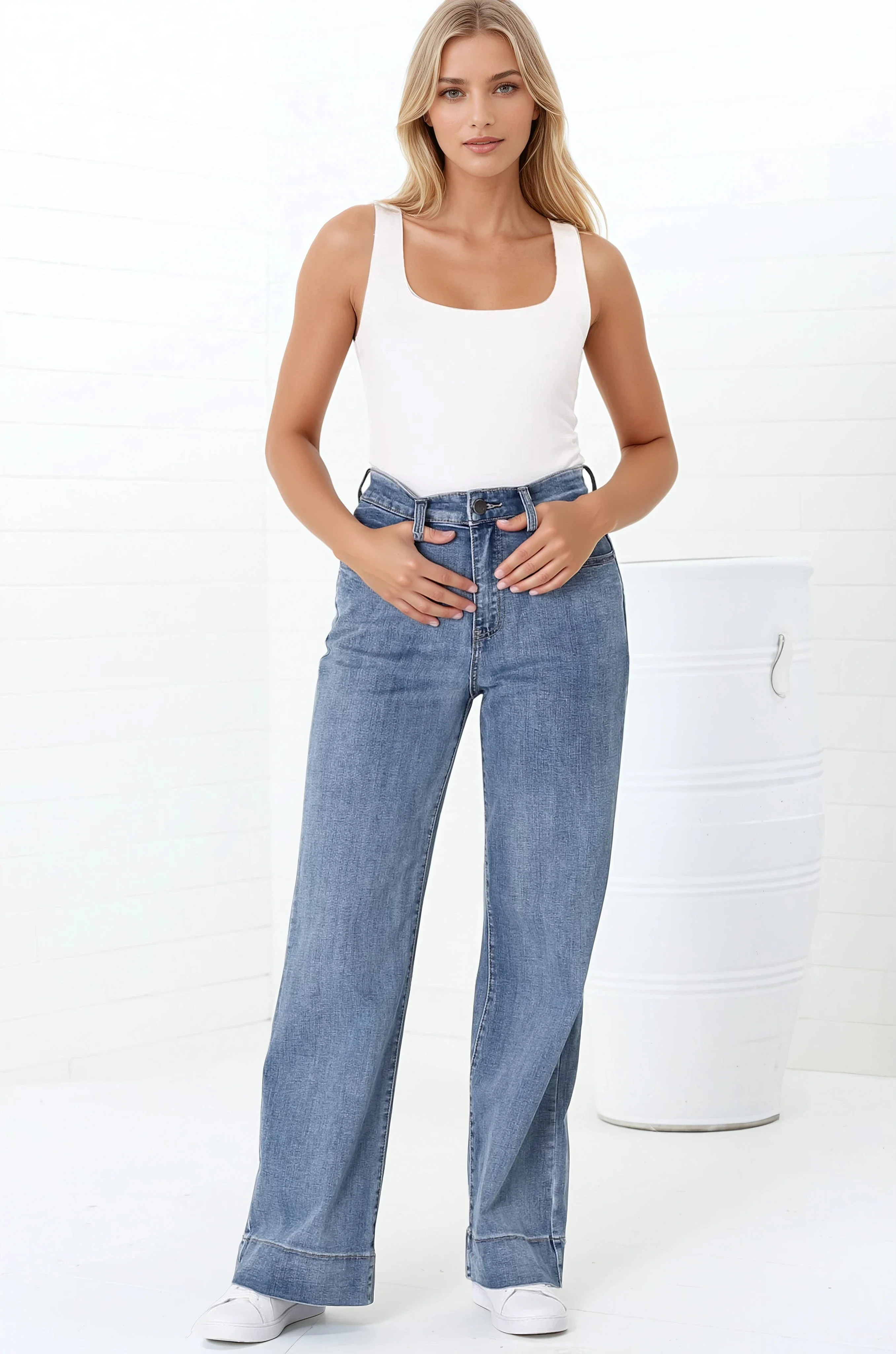 Jesse Jeans - High Waisted Wide Leg Jeans in Medium Wash Denim - Image 9