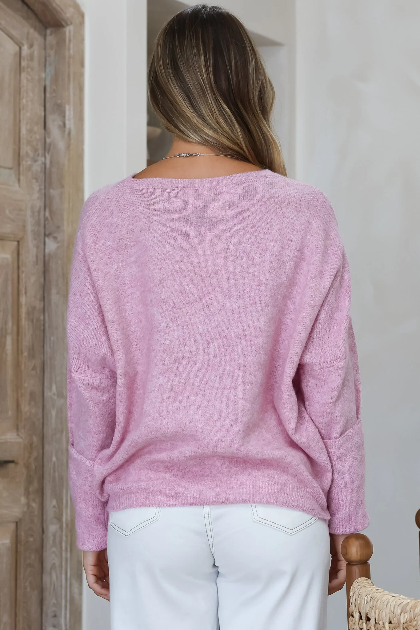 Joanne Knit Top - Crew Neckline Bat Wing Long Sleeve Top in Boysenberry - Image 10