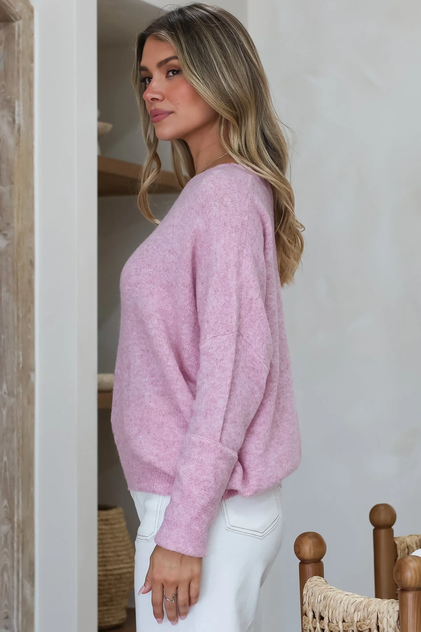 Joanne Knit Top - Crew Neckline Bat Wing Long Sleeve Top in Boysenberry - Image 9