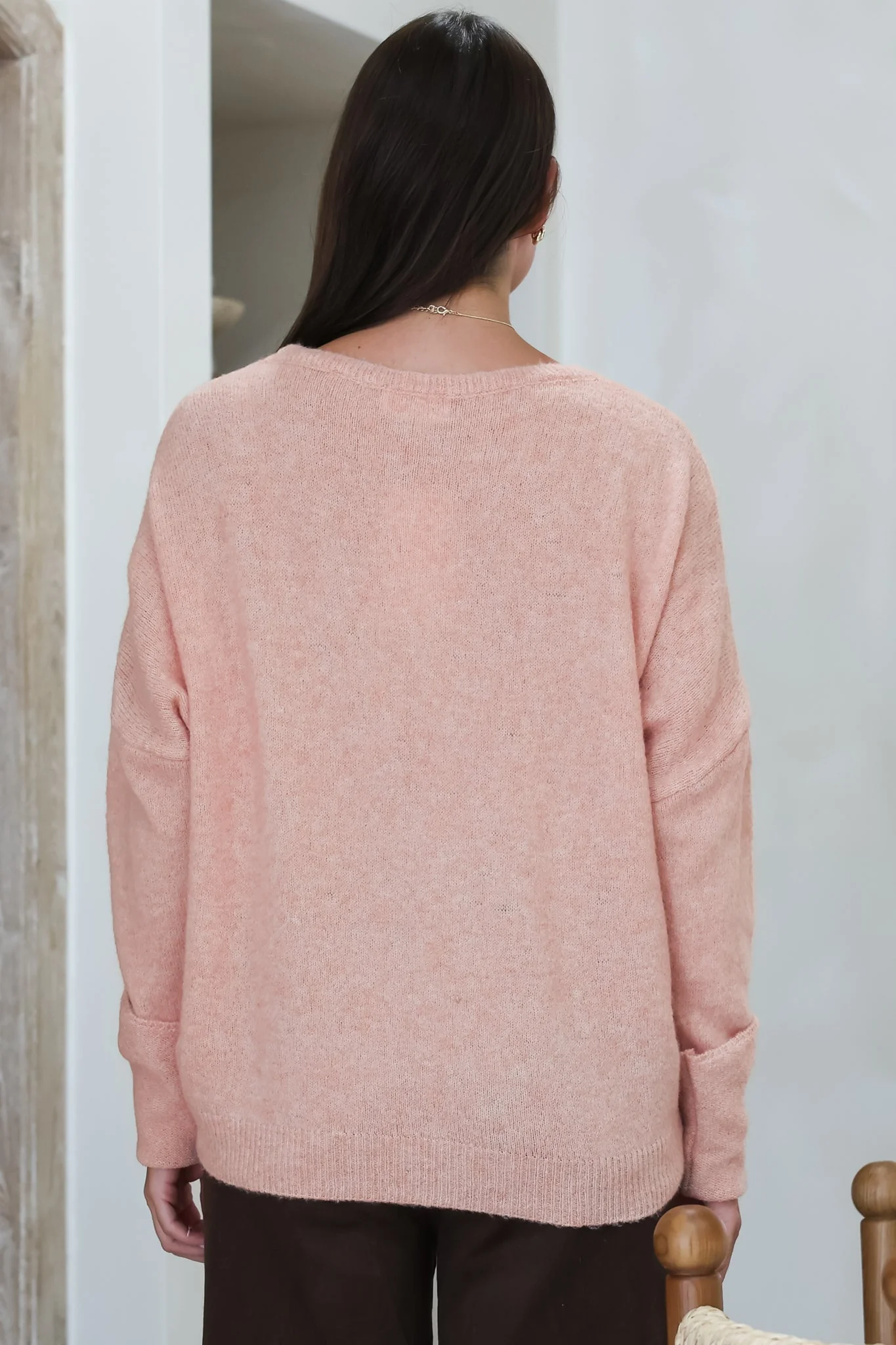 Joanne Knit Top - Crew Neckline Bat Wing Long Sleeve Top in Rose Pink - Image 8