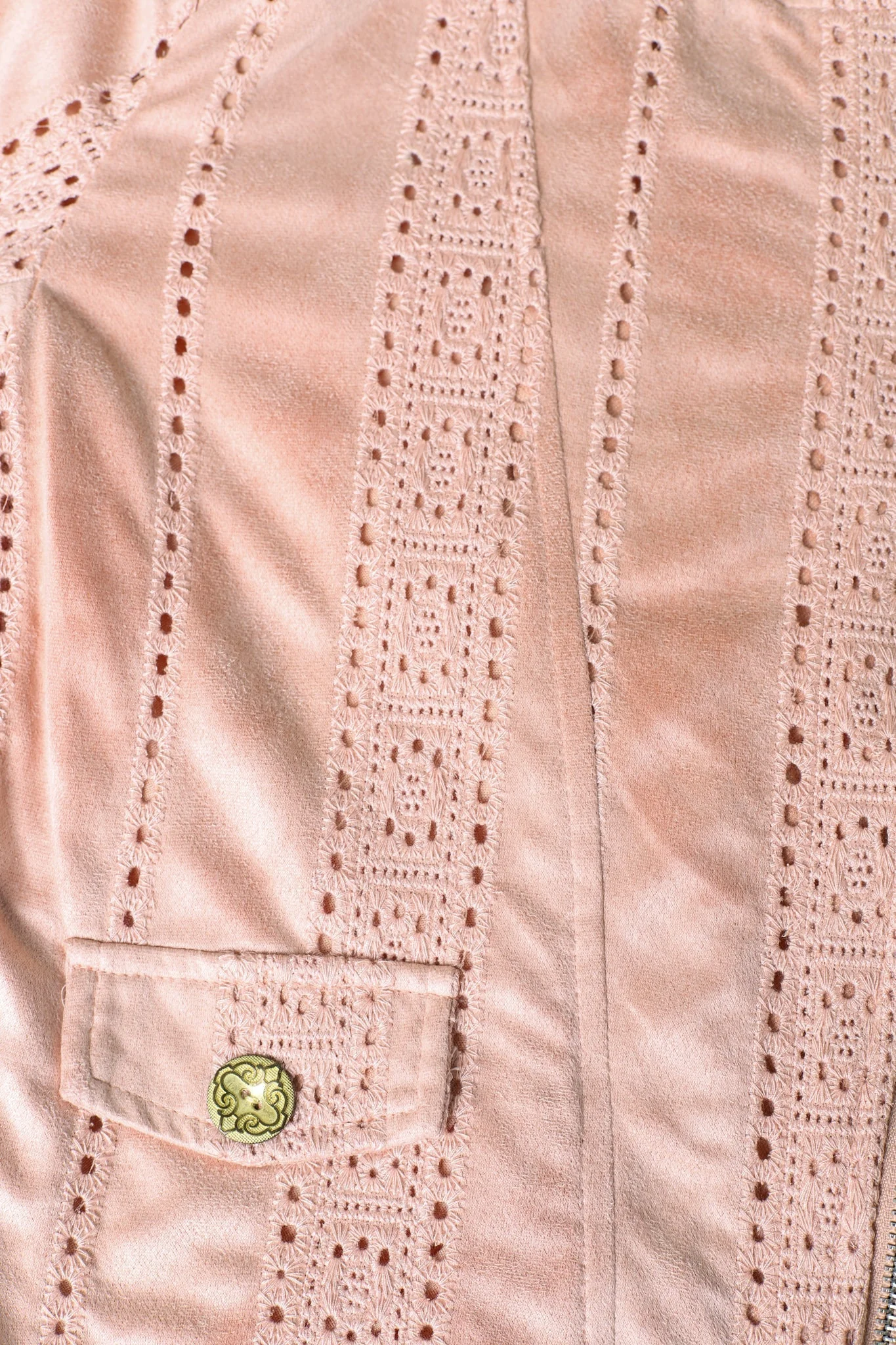 Jodi Jacket - Embroidered Detailing Biker Faux Suede Jacket in Blush - Image 21