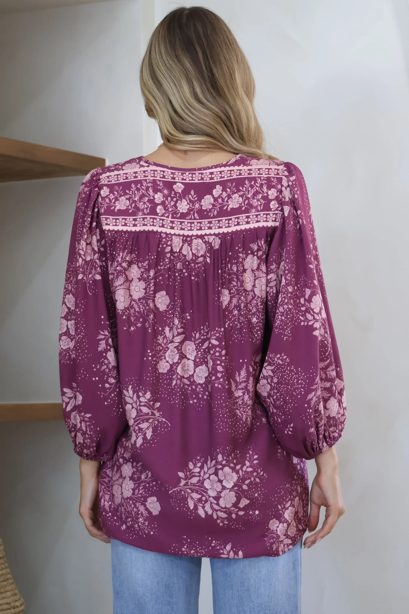 Joelle Top - V Neck High-Low Top in Briella Print in Berry - Image 8