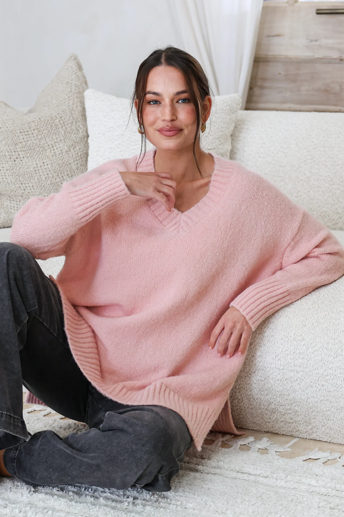 Jonas Jumper - Relaxed High-Low Jumper With Seam Splits In Baby Pink - Image 2