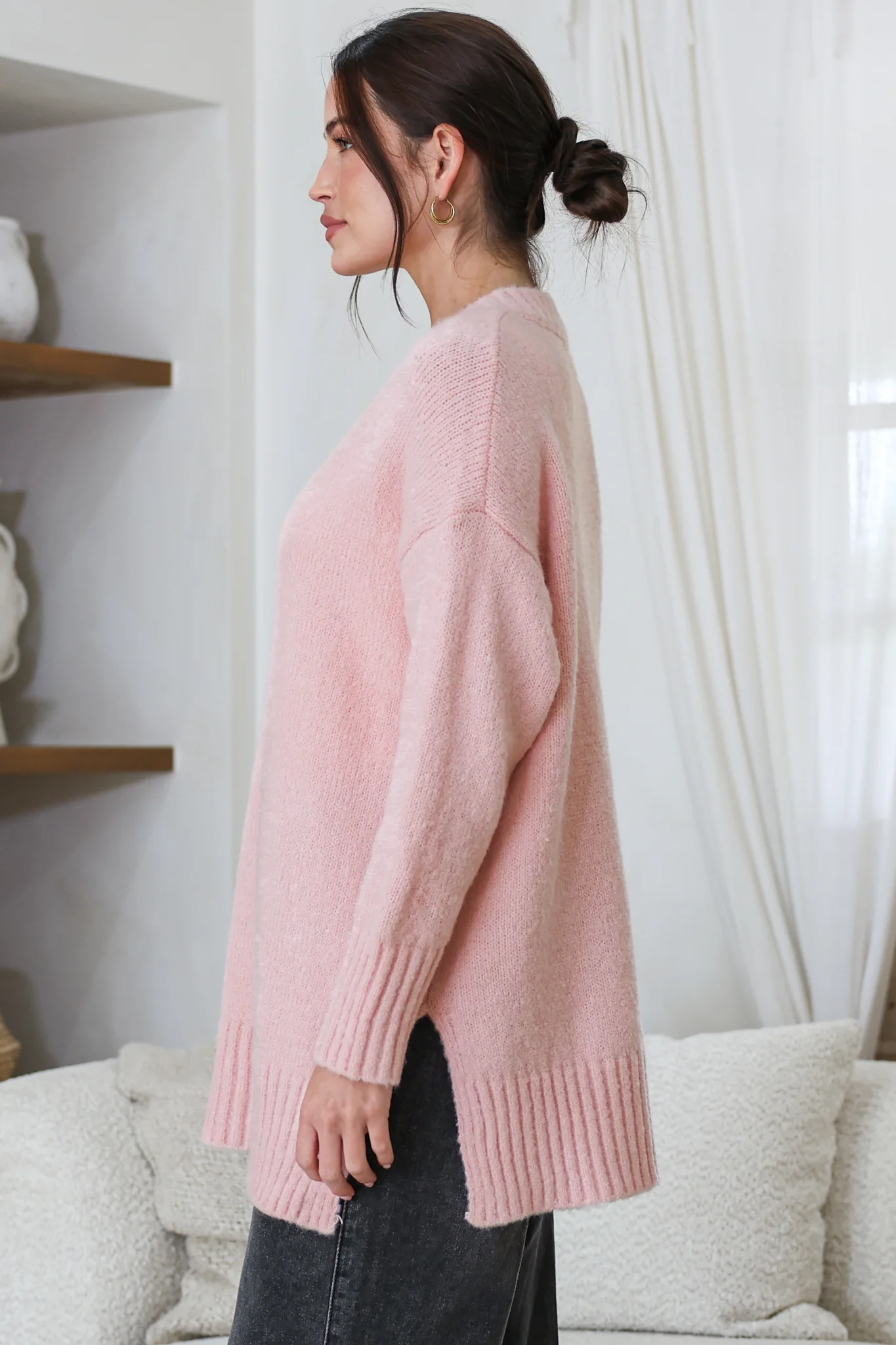 Jonas Jumper - Relaxed High-Low Jumper With Seam Splits In Baby Pink - Image 6
