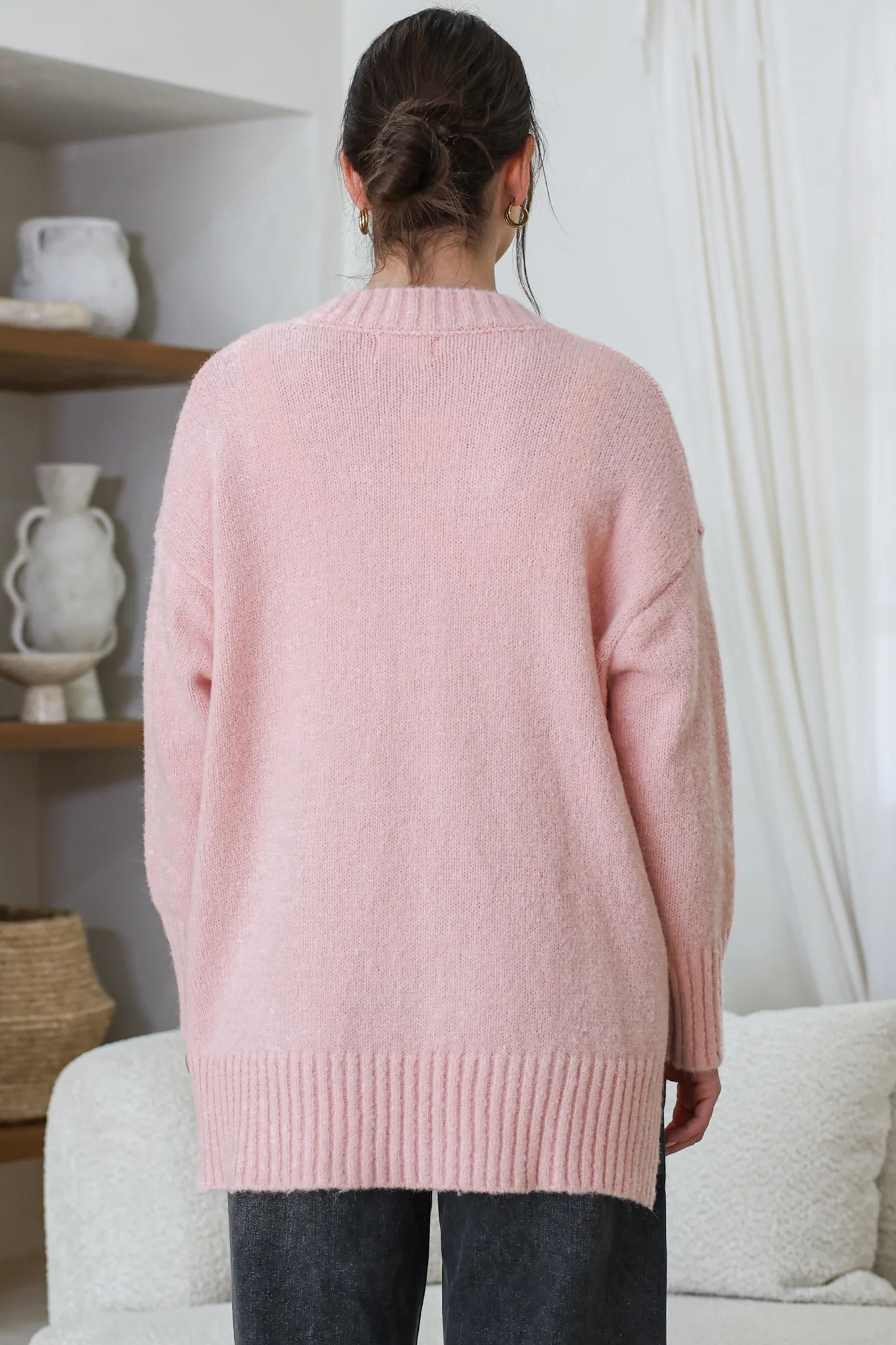 Jonas Jumper - Relaxed High-Low Jumper With Seam Splits In Baby Pink - Image 7