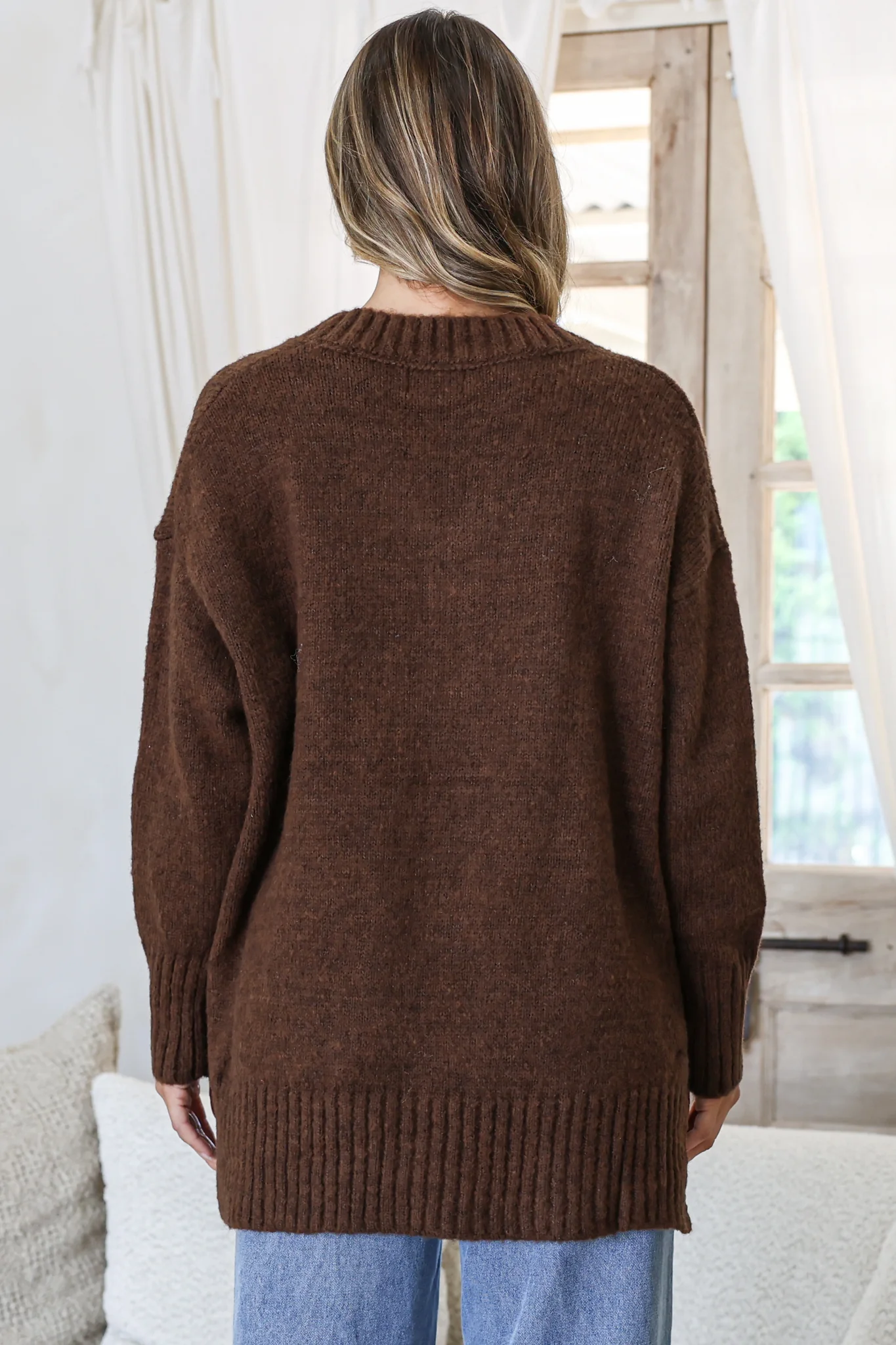 Jonas Jumper - Relaxed High-Low Jumper With Seam Splits In Coffee - Image 5