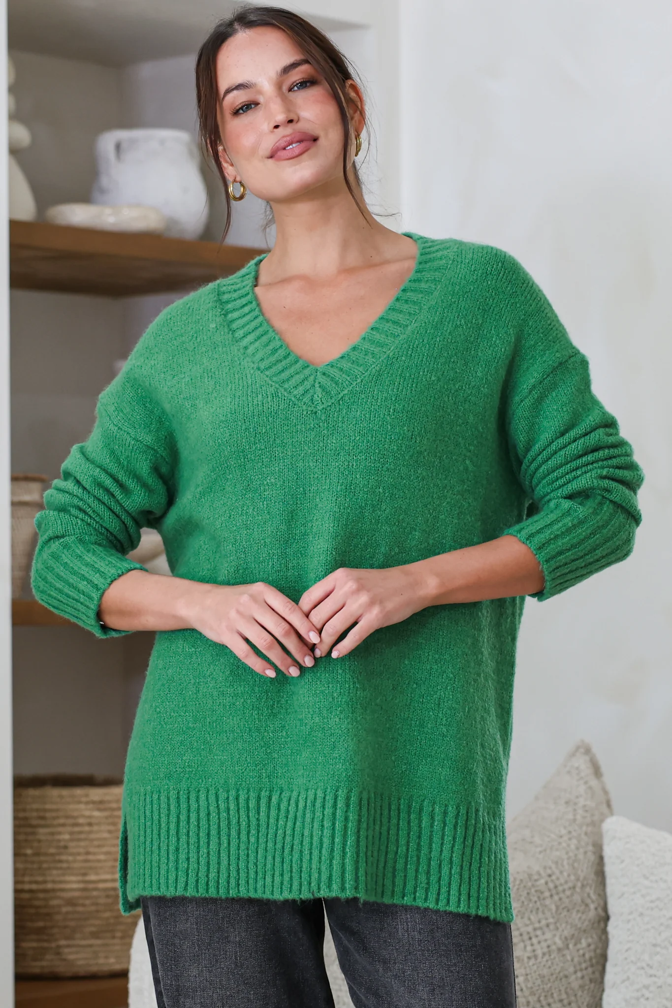 Jonas Jumper - Relaxed High-Low Jumper With Seam Splits In Green - Image 4