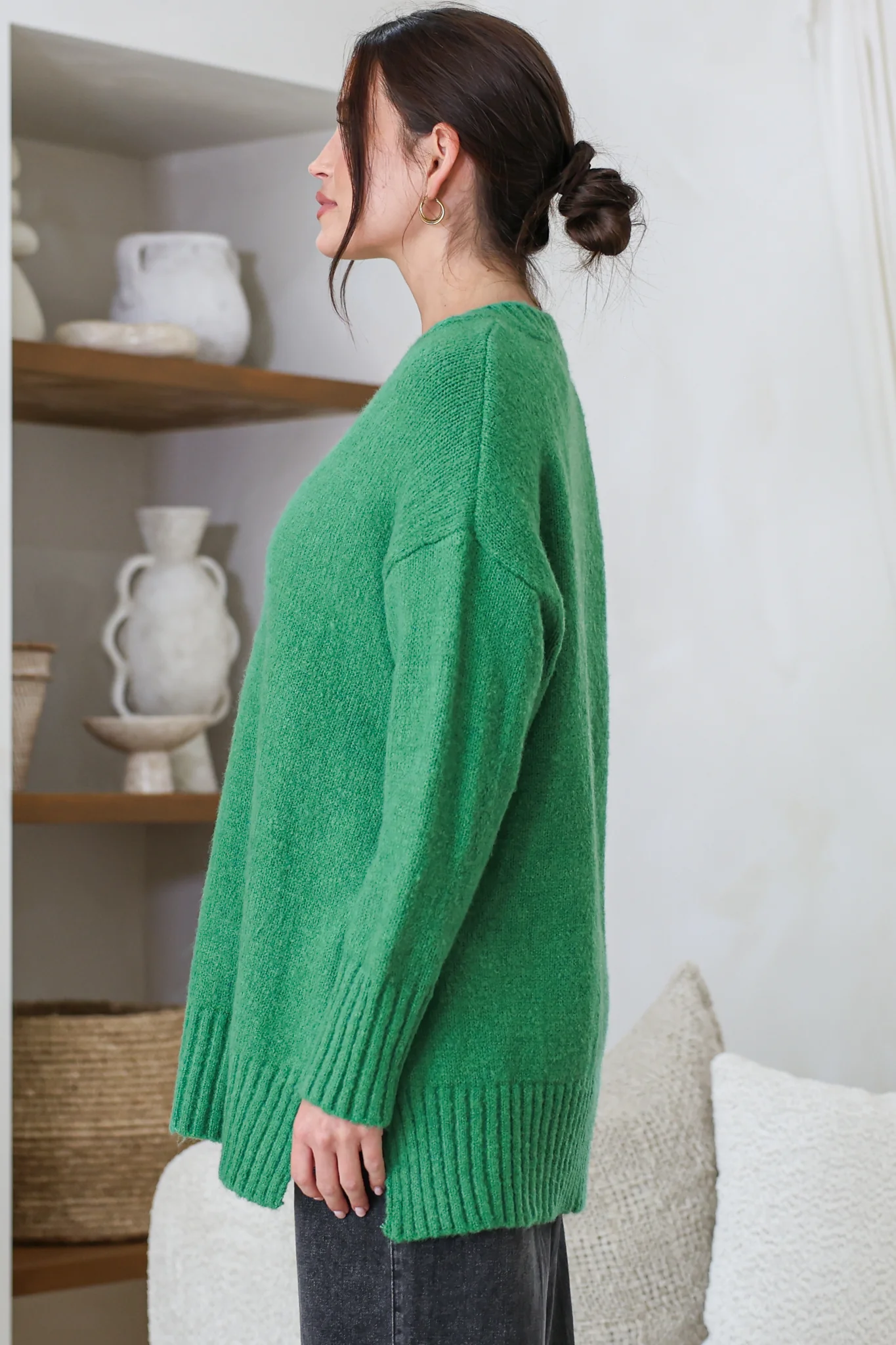 Jonas Jumper - Relaxed High-Low Jumper With Seam Splits In Green - Image 7