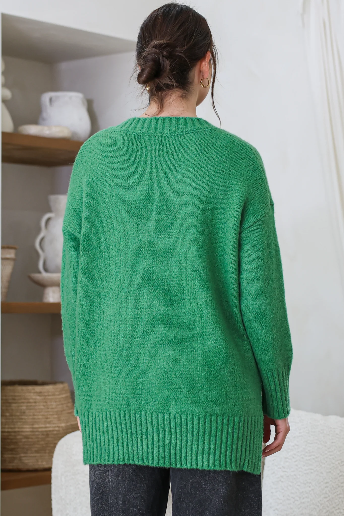 Jonas Jumper - Relaxed High-Low Jumper With Seam Splits In Green - Image 8