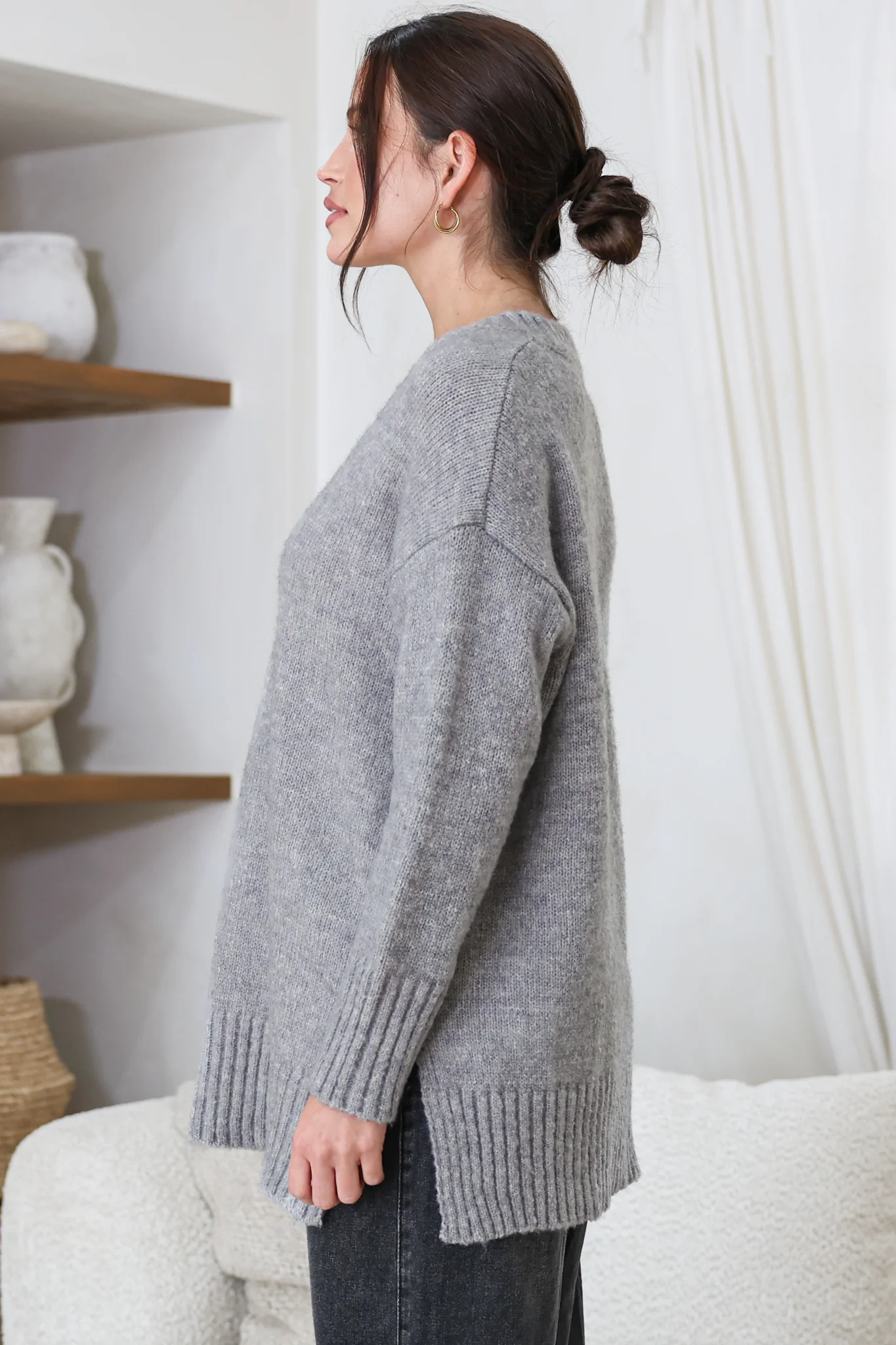 Jonas Jumper - Relaxed High-Low Jumper With Seam Splits In Grey - Image 6