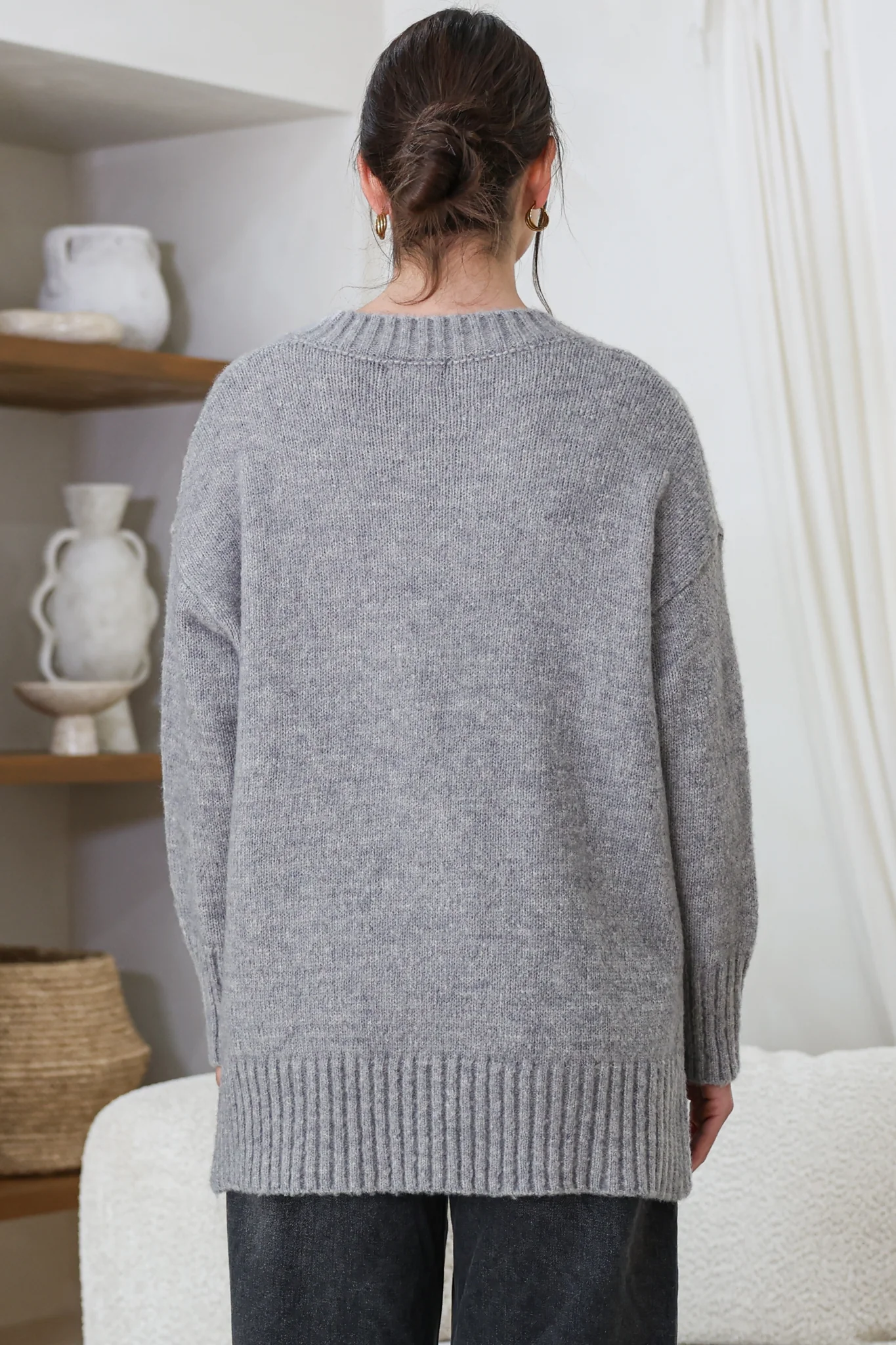 Jonas Jumper - Relaxed High-Low Jumper With Seam Splits In Grey - Image 7