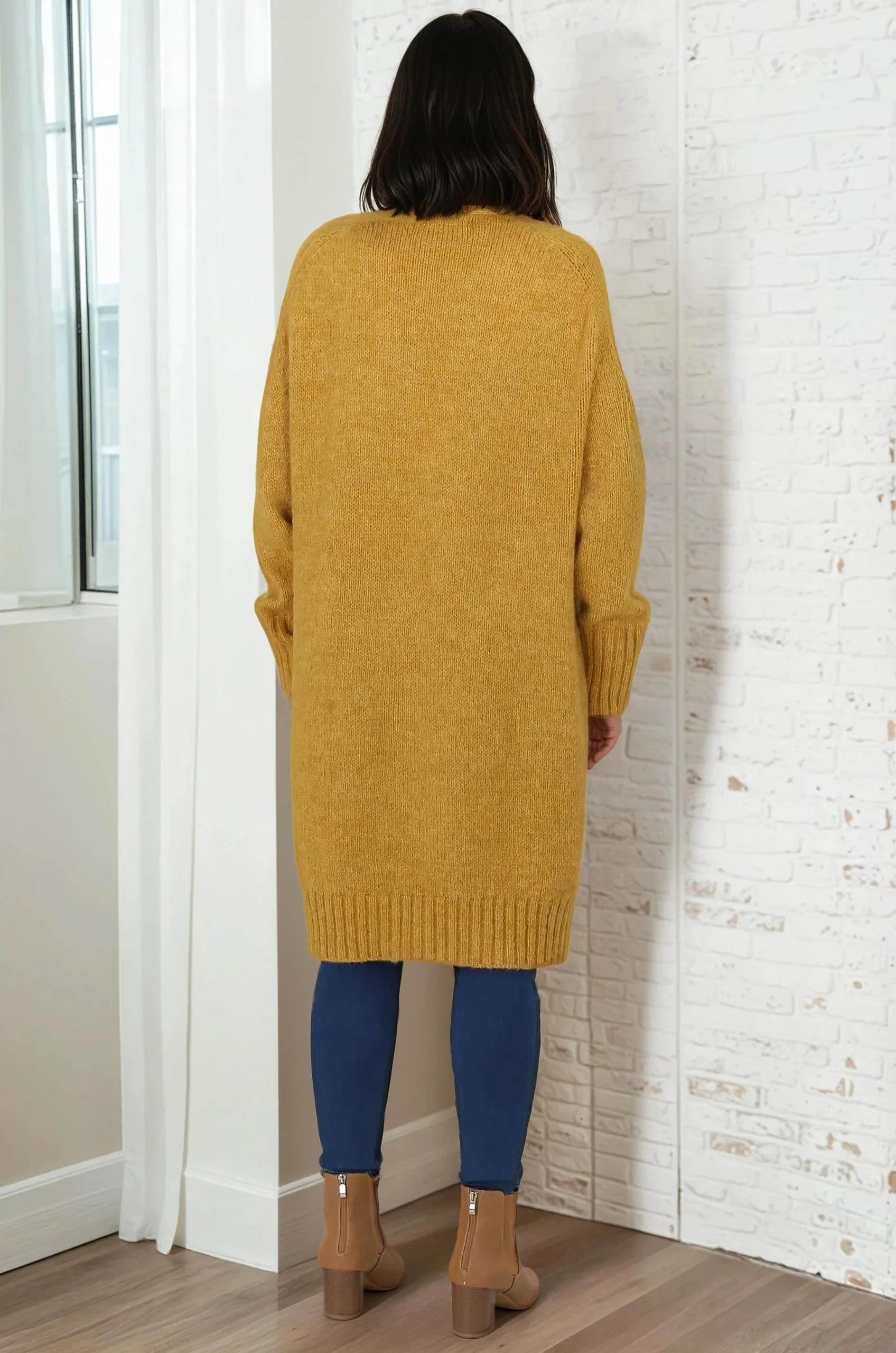 Kartika Cardigan - Long Ribbed Cuff and Hem Cardigan with Pockets in Mustard - Image 15