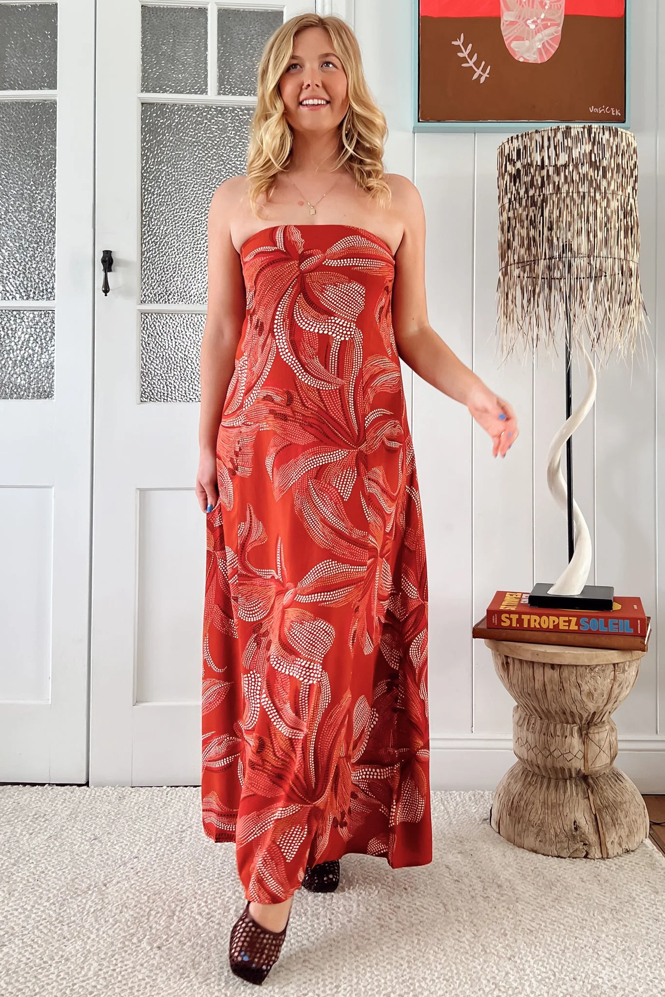 JAASE - Kingsley Maxi Dress: Strapless A Line Maxi Dress in Hibiscus Print - Image 5