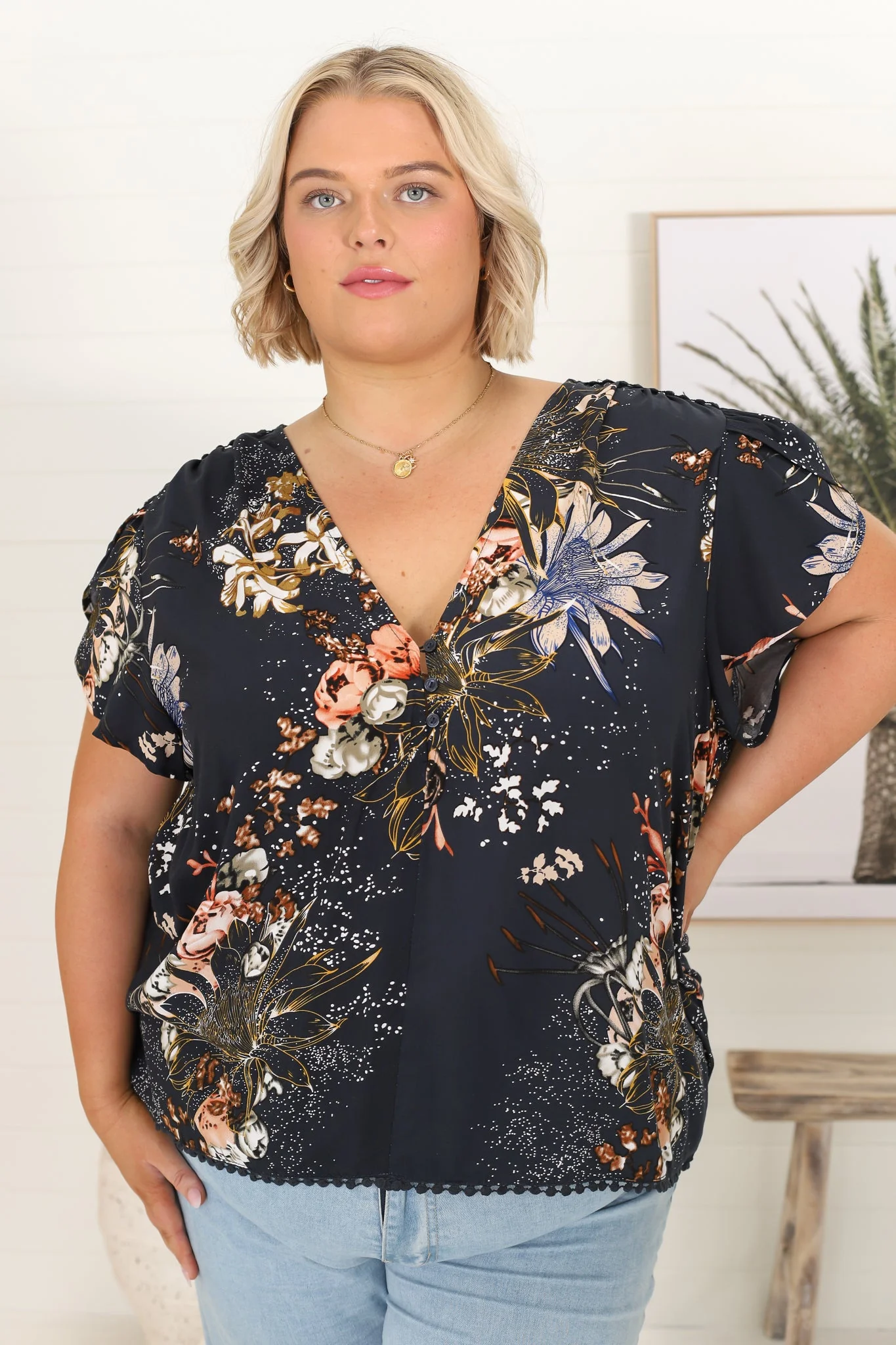 JAASE - Koi Top: Cap Sleeve Pull Over Top with Matching Waist Tie in Indigo Print - Image 4