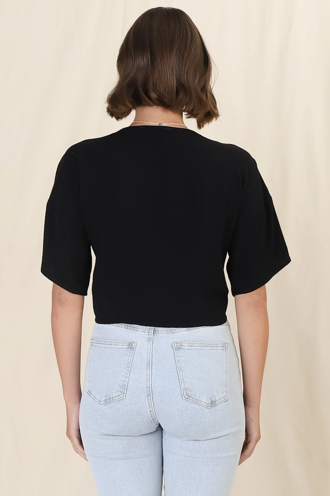 Lanara Top - Button Front Tie Up Top In Black - Image 14