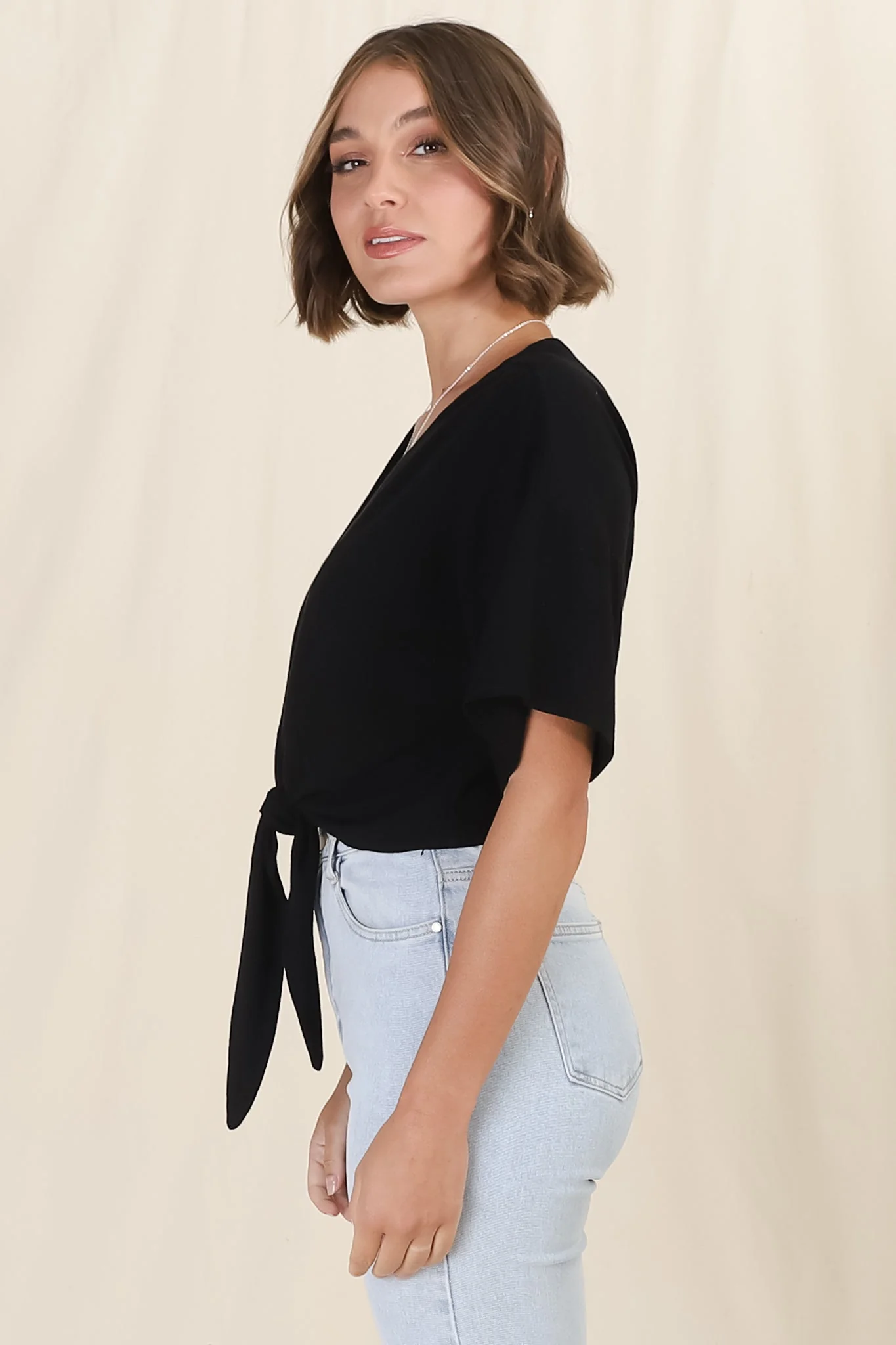 Lanara Top - Button Front Tie Up Top In Black - Image 15