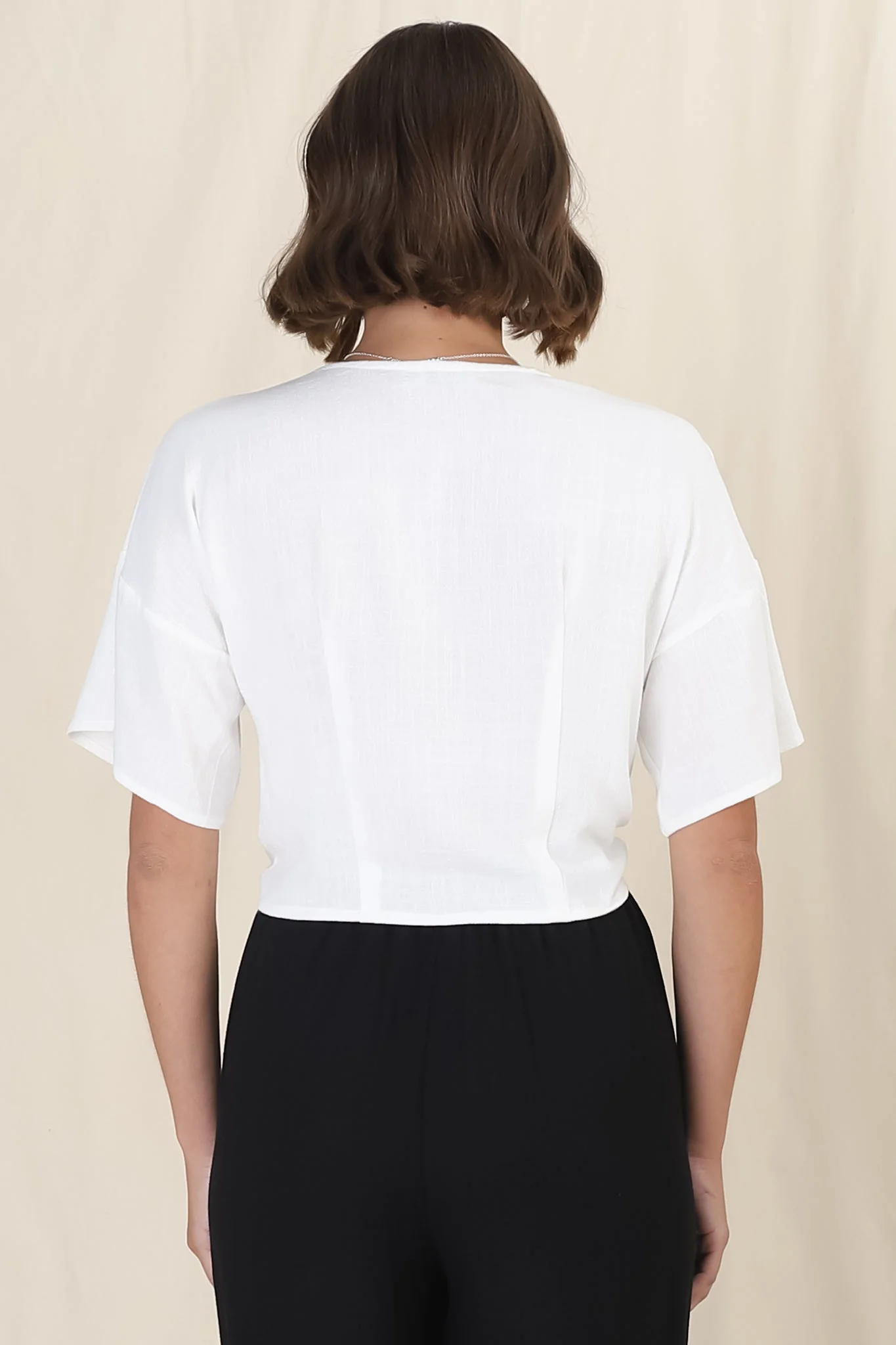 Lanara Top - Button Front Tie Up Top in White - Image 9