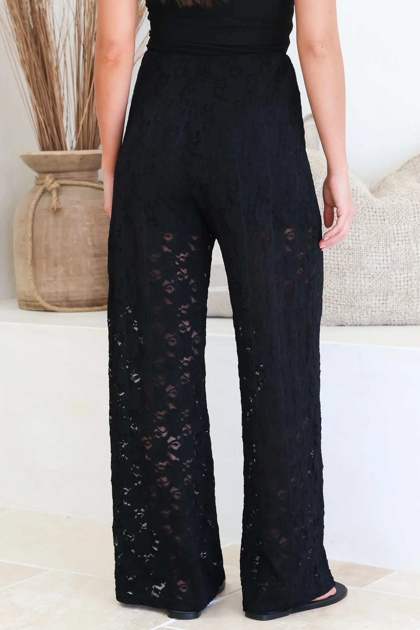 Lenka Lace Pants - High Waisted Floral Lace Pants with Built in Shorts in Black - Image 11