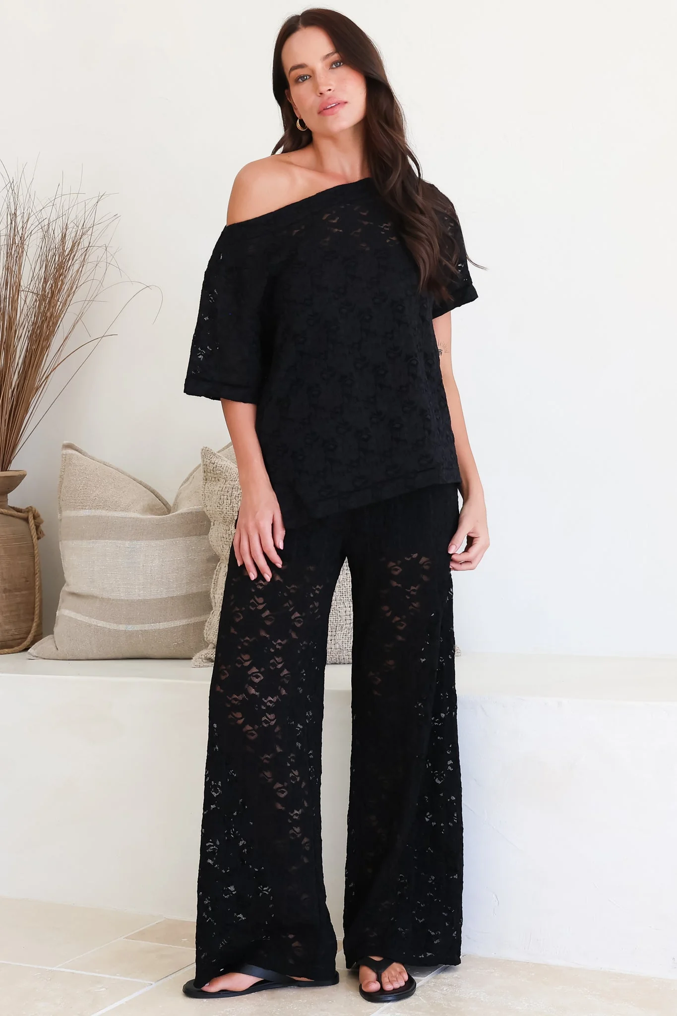 Lenka Lace Pants - High Waisted Floral Lace Pants with Built in Shorts in Black - Image 9