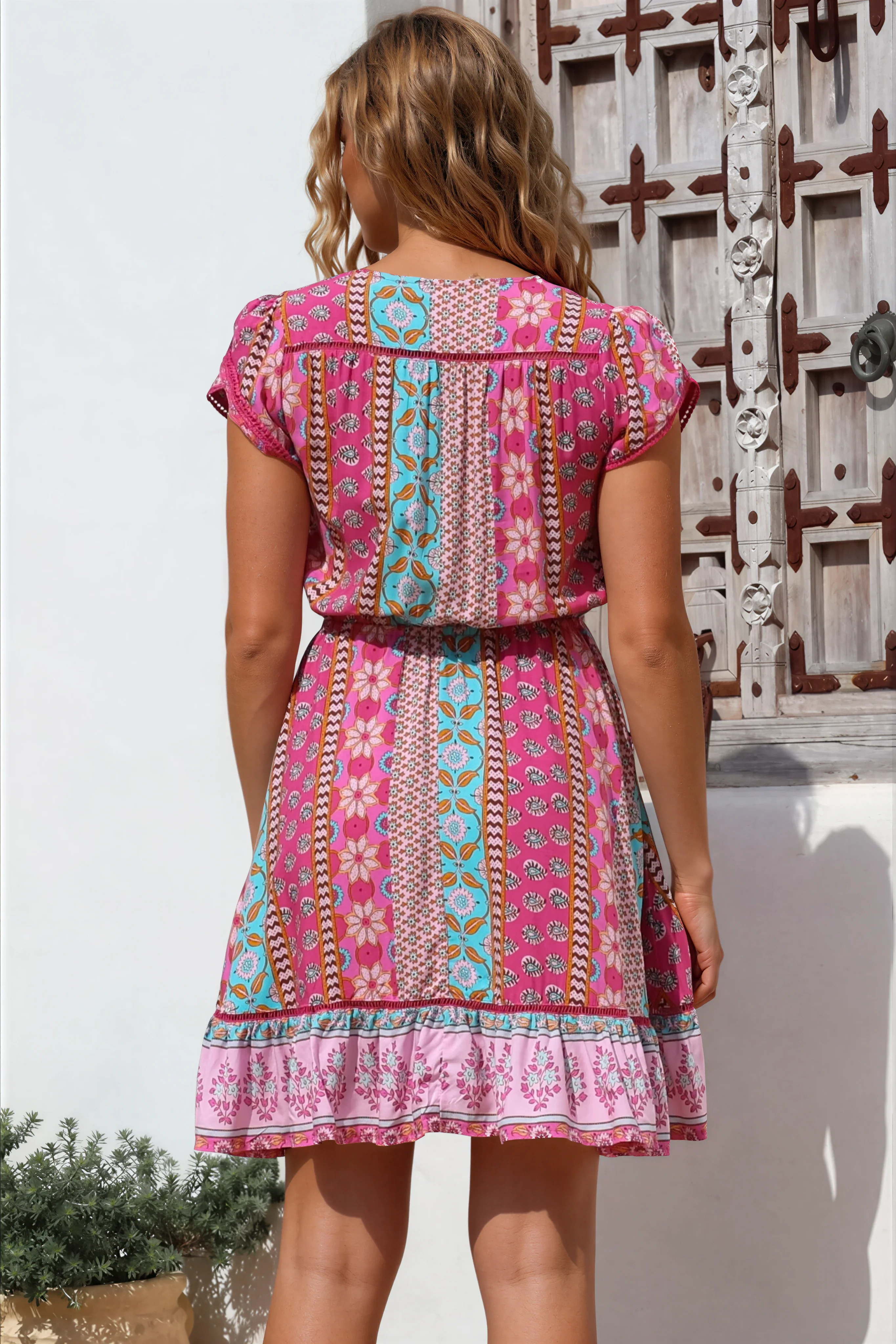 JAASE - Lizzie Mini Dress: Butterfly Cap Sleeve Button Down Dress with Pockets in Cedella Print - Image 7