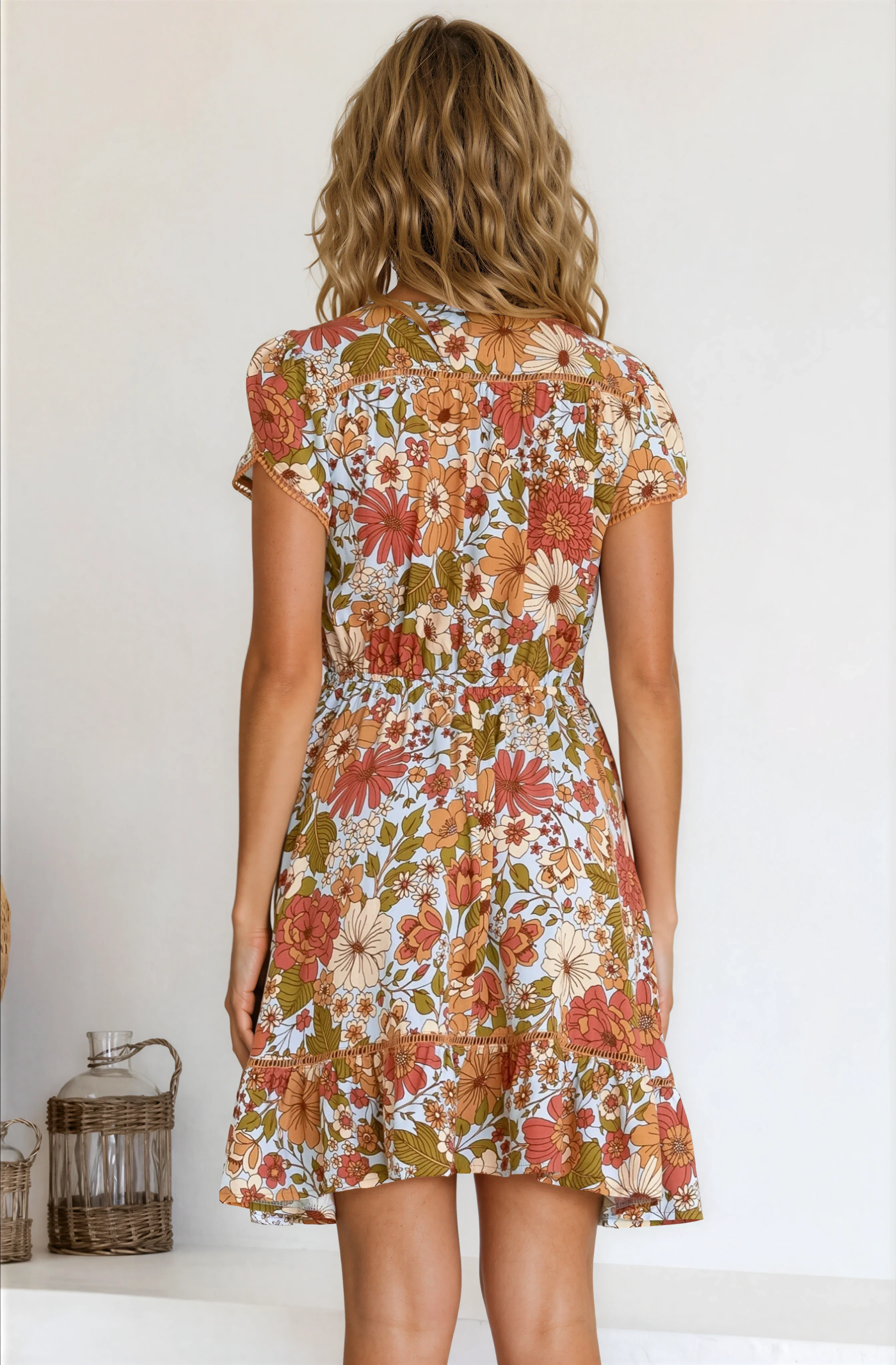 JAASE - Lizzie Mini Dress: Butterfly Cap Sleeve Button Down Dress with Pockets in Mimosa Print - Image 9