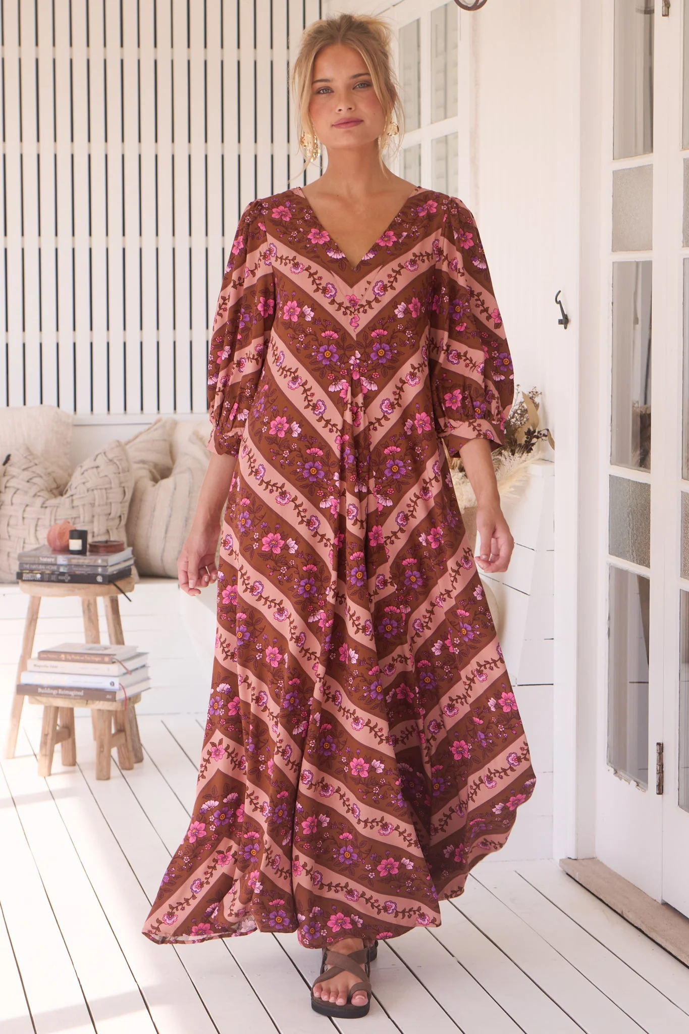 JAASE - London Maxi Dress: Balloon Sleeve Shift Dress in Savanna Print - Image 5