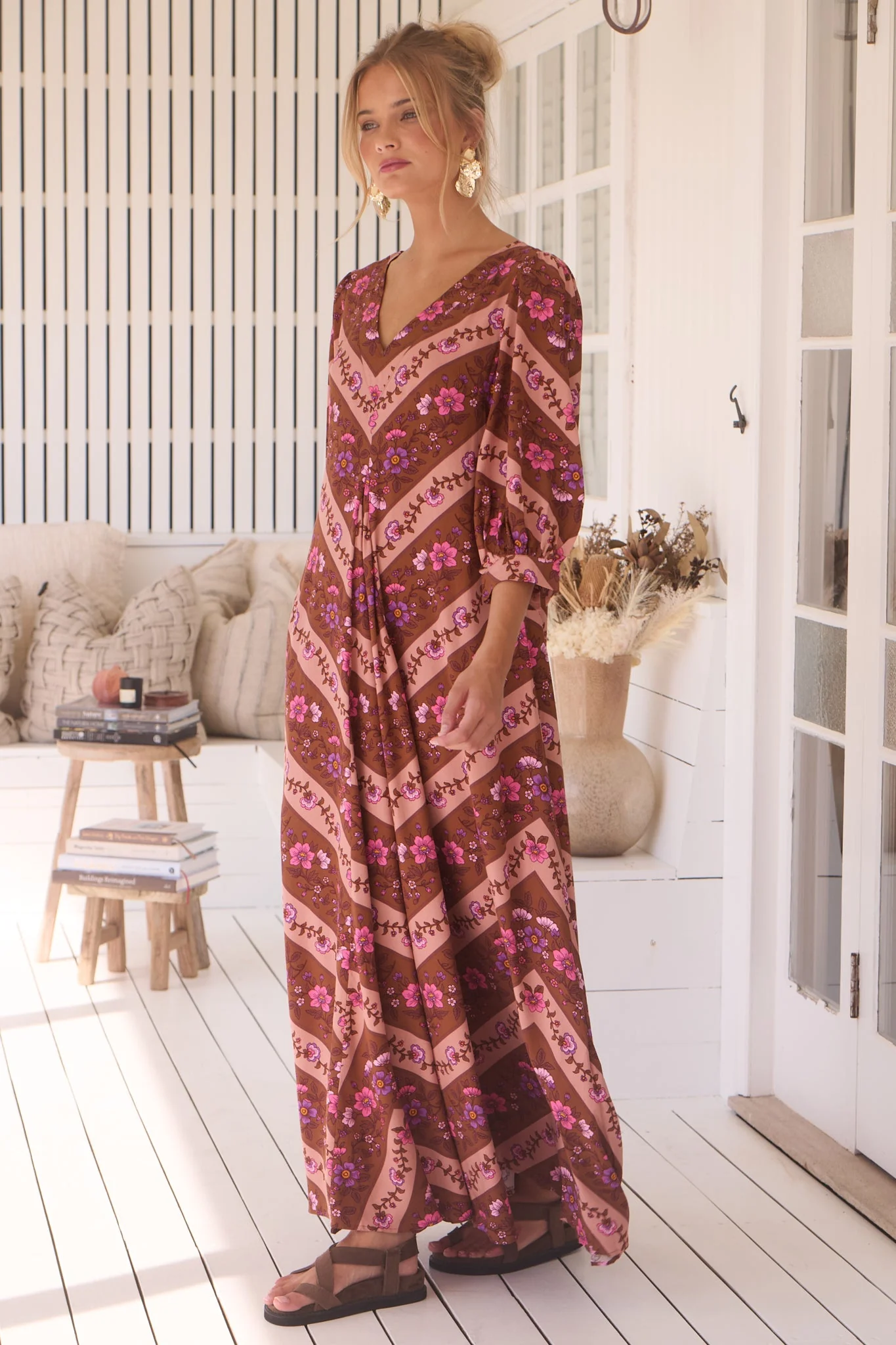 JAASE - London Maxi Dress: Balloon Sleeve Shift Dress in Savanna Print - Image 8
