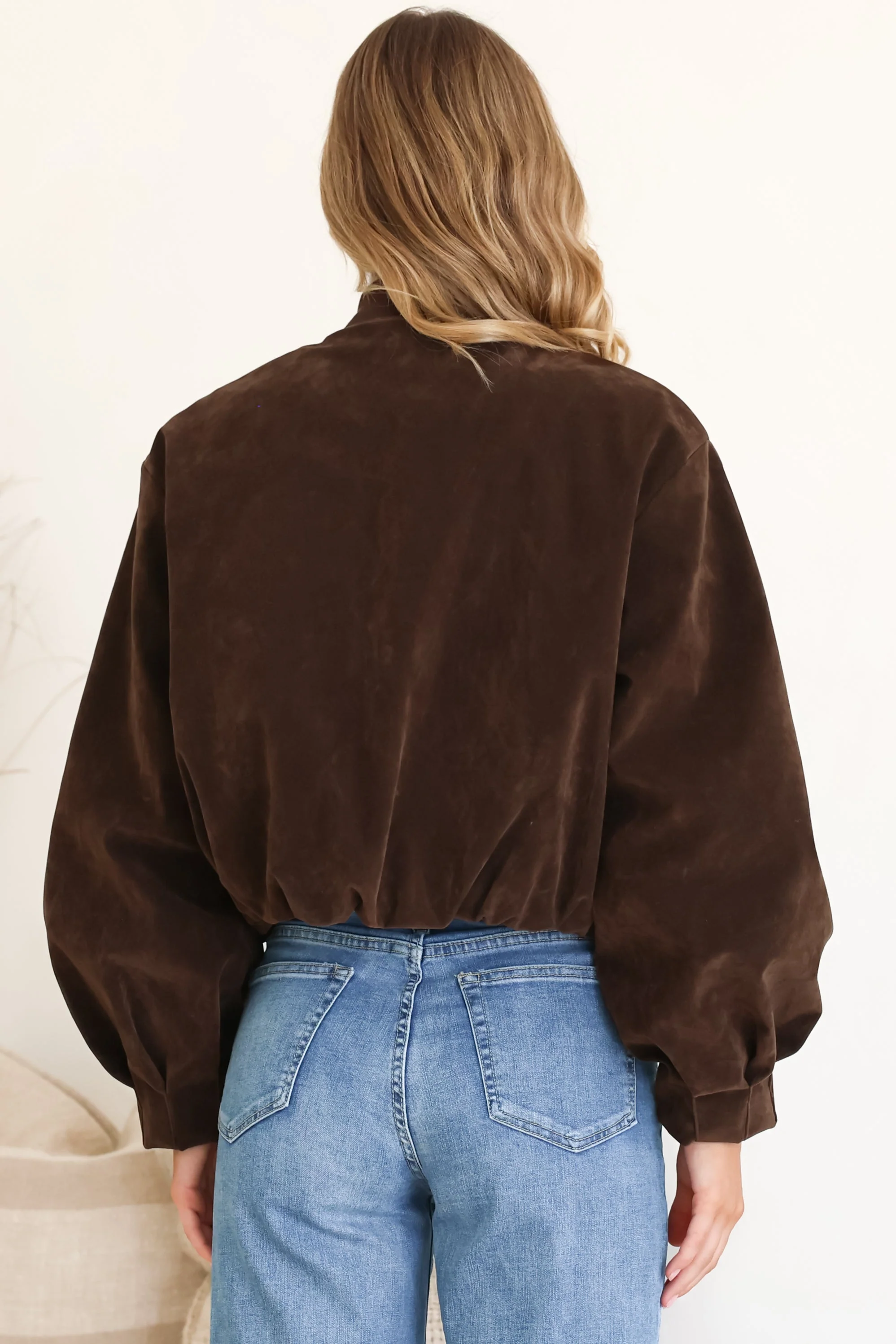 Lowry Jacket - Faux Suede Bomber Jacket with Pockets in Brown - Image 9